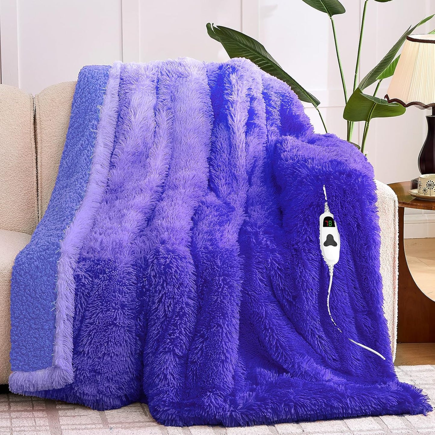 Heated Electric Blanket Throw,Warm Winter Birthday Gifts for Women Her Grandma-Faux Fur with Soft Sherpa,10 Heat Settings,5 Time Settings with Fast Heating, 50x60, Sunset Purple