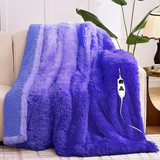 Heated Electric Blanket Twin,Warm Winter Birthday Gifts for Women Her Grandma–Faux Fur with Soft Sherpa,10 Heat Settings,5 Time Settings with Fast Heating, 62x84, Sunset Purple