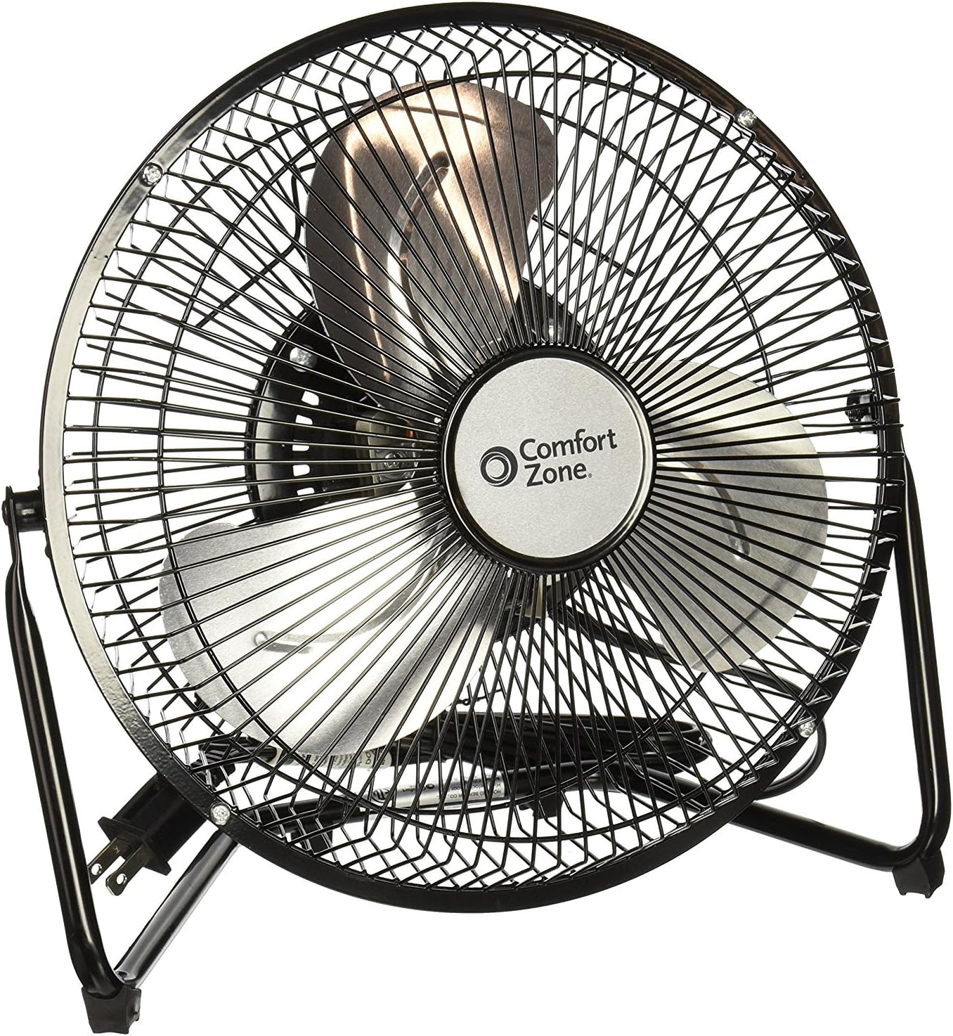 Comfort Zone 9 inch Cradle Fan, 3 Speed Floor or Table Fan with180 Degree Tilt, Metal Construction and Aluminum Blades, Carry Handle, Rubber Feet, Ideal for Bedroom, Workshop, or Garage, Black