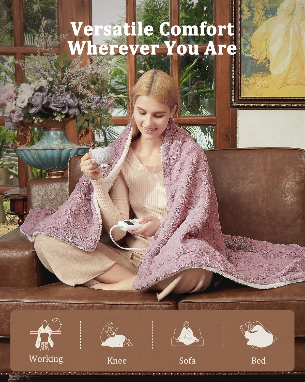 CAROMIO Electric Blanket Twin Size - Thick Tufted Sherpa Heated Blanket Twin with 6 Heating Levels and 8 Time Settings, UL Certified Machine Washable Fast Heating Blanket Twin 62"×84", Dusty Pink