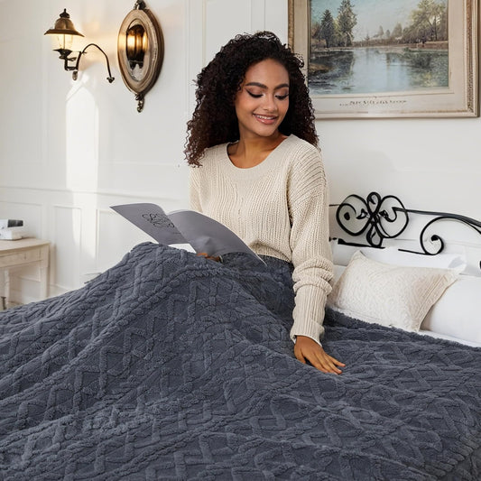 Electric Heated Blanket Throw Size 50"x60", Ultra Soft Sherpa Fleece, 5 Heat Levels & 3-Hour Auto-Off, Fast Heating for Cozy Winter Comfort, Dark Gray