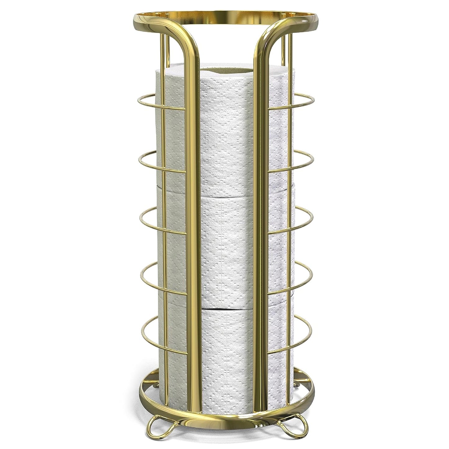 BROOKSTONE, Gold Toilet Paper Holder, Freestanding Bathroom Tissue Organizer, Minimalistic Storage Solution, Modern & Stylish Design [Holds MEGA Rolls]