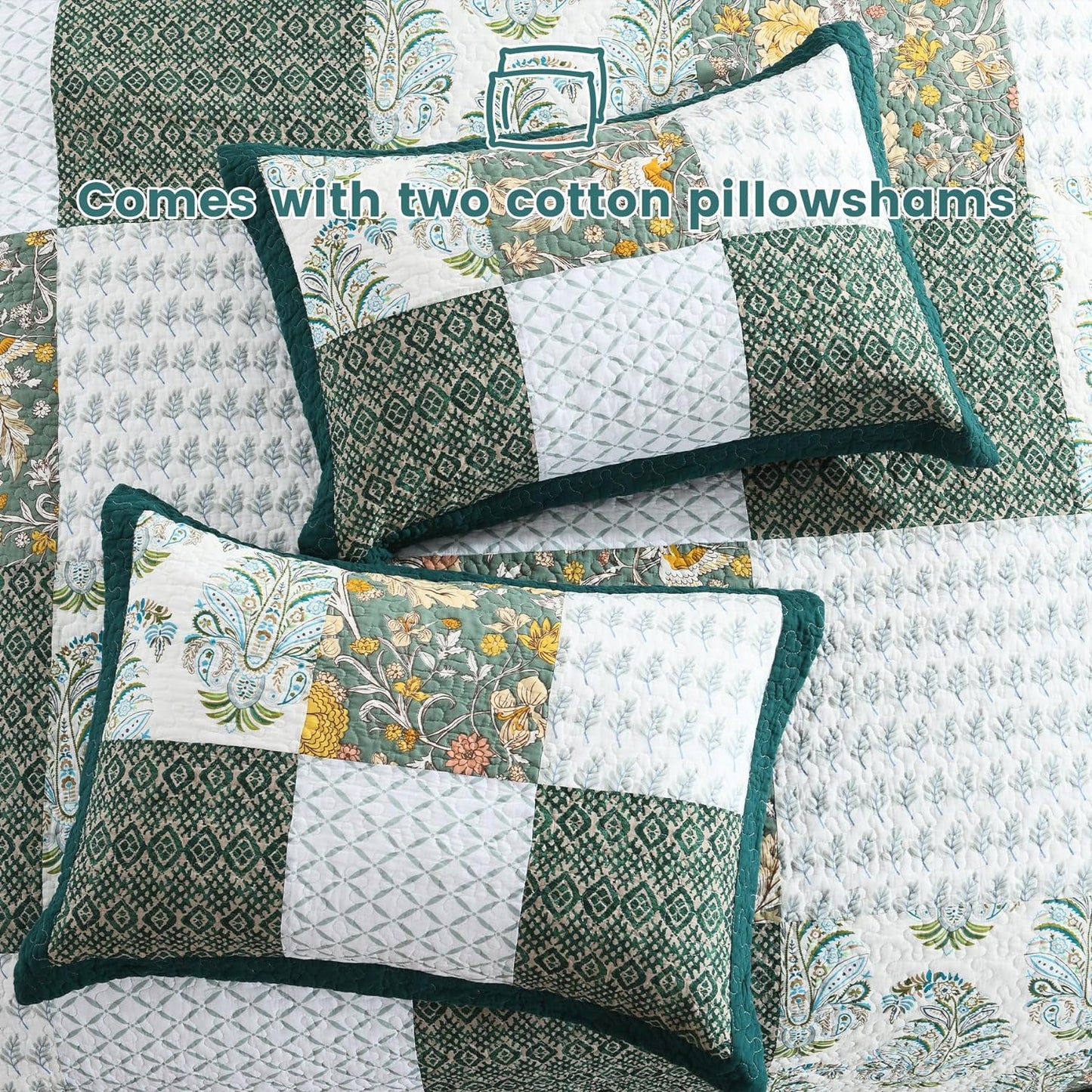Secgo California King Quilt Size - 100% Cotton Oversized California Comforter Set Bedding Sets (120 * 110 Inch) with 2 Pillow Shams, Patchwork Reversible Lightweight Bedspread