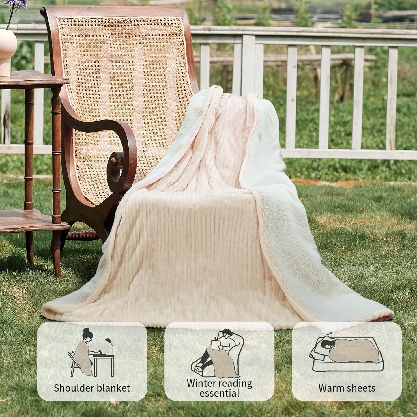 Heated Blanket Electric Throw 50”X60”-Heating Blanket with 5 Heat Settings-3 Hours Auto Off,ETL Certified,Machine Washable (Beige)