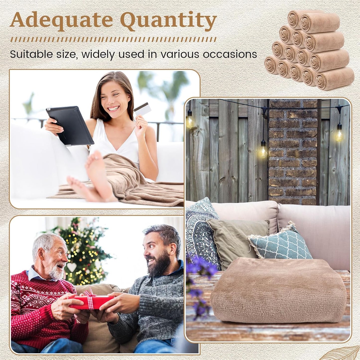 18 Pieces Fleece Blankets Bulk for Wedding 50 x 60 Inch Soft Lightweight Flannel Throw Blankets Bulk for Wedding Guests Home Outdoor Couch Sofa Bed Gifts(Camel)