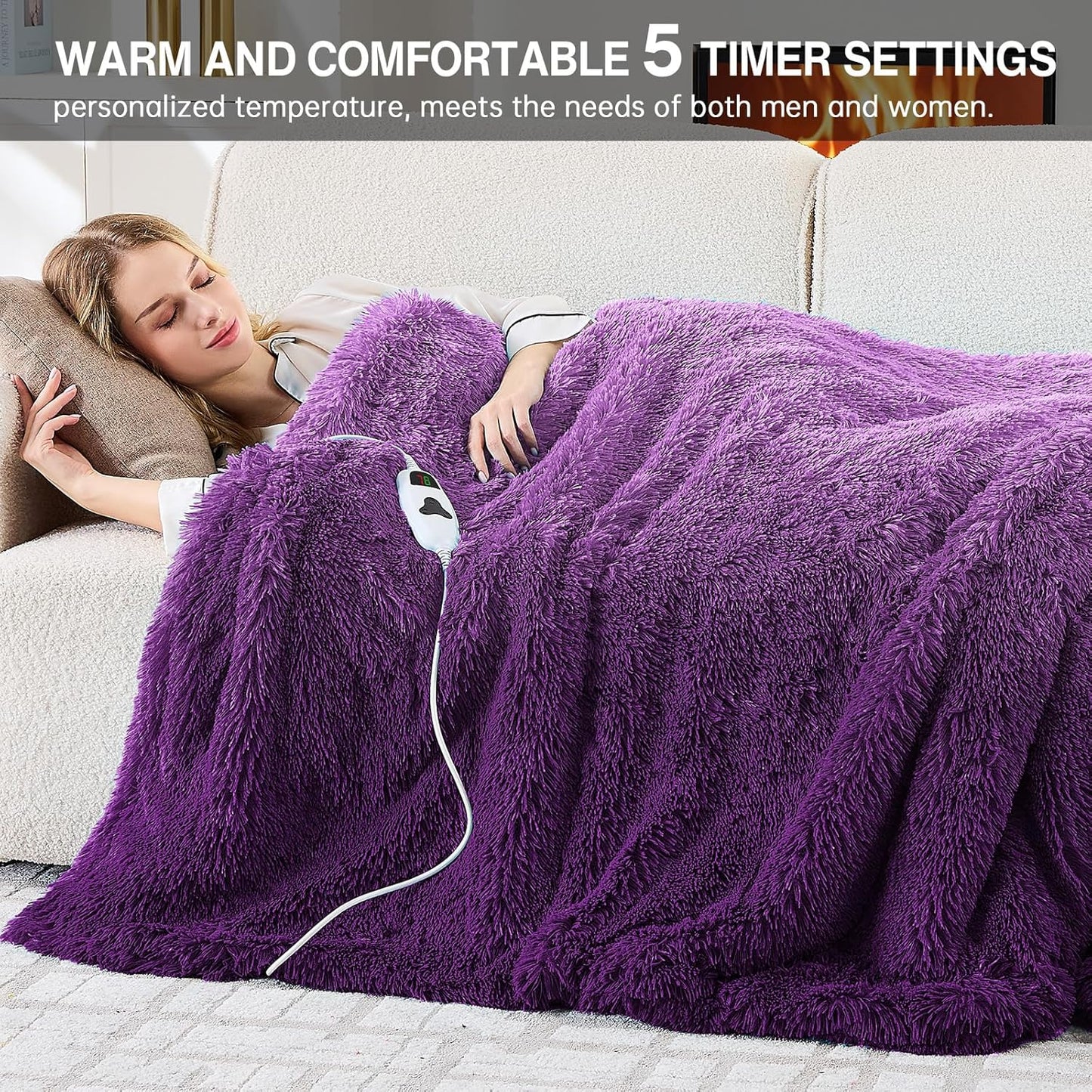 Heated Electric Blanket Twin,Warm Winter Birthday Gifts for Women Her Grandma–Faux Fur with Soft Sherpa,10 Heat Settings,5 Time Settings with Fast Heating, 62x84, Mystic Purple