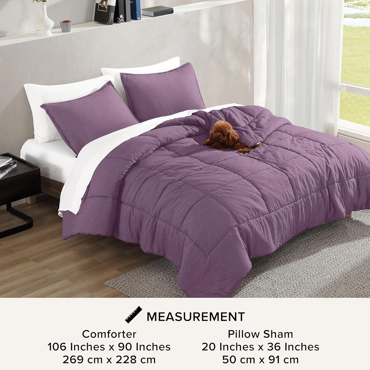 UGG Leonora Comforter Set with 2 Pillow Shams Lightweight Down Alternative Blanket Reversible Cozy Warm All Season Washable and Hypoallergenic Bedding Set, King, Purple Shadow