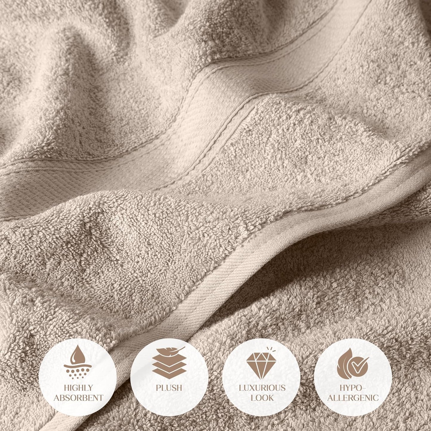 Superior Egyptian Cotton Pile Bath Towel Set of 2, Ultra Soft Luxury Towels, Thick Plush Essentials, Absorbent Heavyweight, Guest Bath, Hotel, Spa, Home Bathroom, Shower Basics, Stone