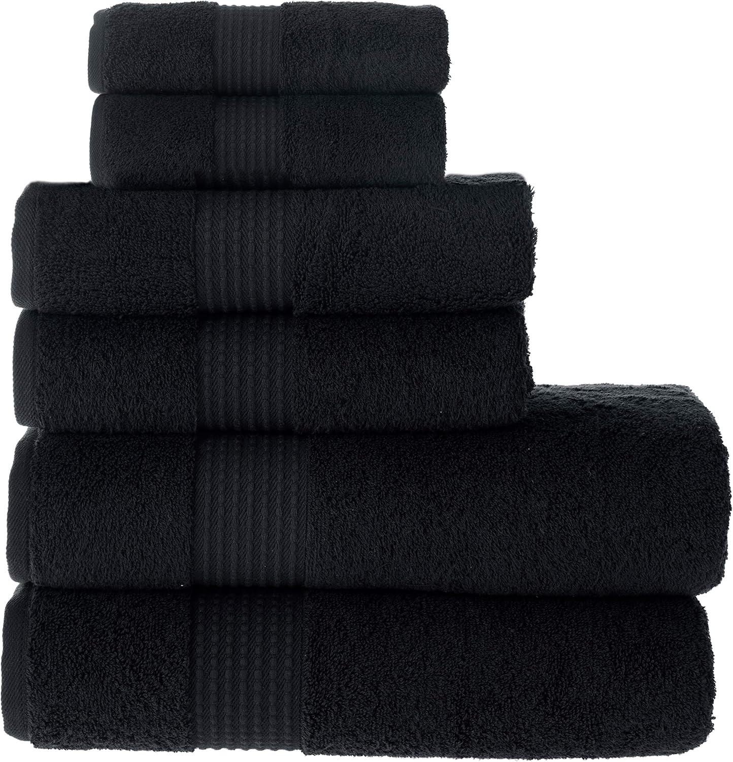 MAURA Basics Bath Towel Sets for Bathroom with Hanging Hook Loops. 2 Bath Towels, 2 Hand Towels, 2 Washcloths, Soft, Durable, Long Lasting and Absorbent Towels Set, Black