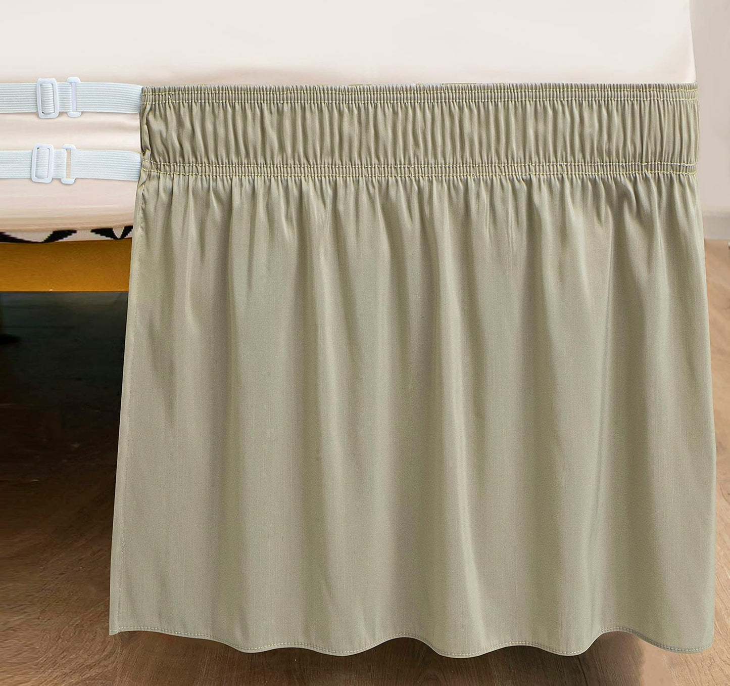 Biscaynebay Wrap Around Bed Skirts for King & Cal King Beds with 21" Drop, Camel Grey Adjustable Elastic Dust Ruffles Easy Fit Wrinkle Resistant Silky Luxurious Fabric Machine Washable