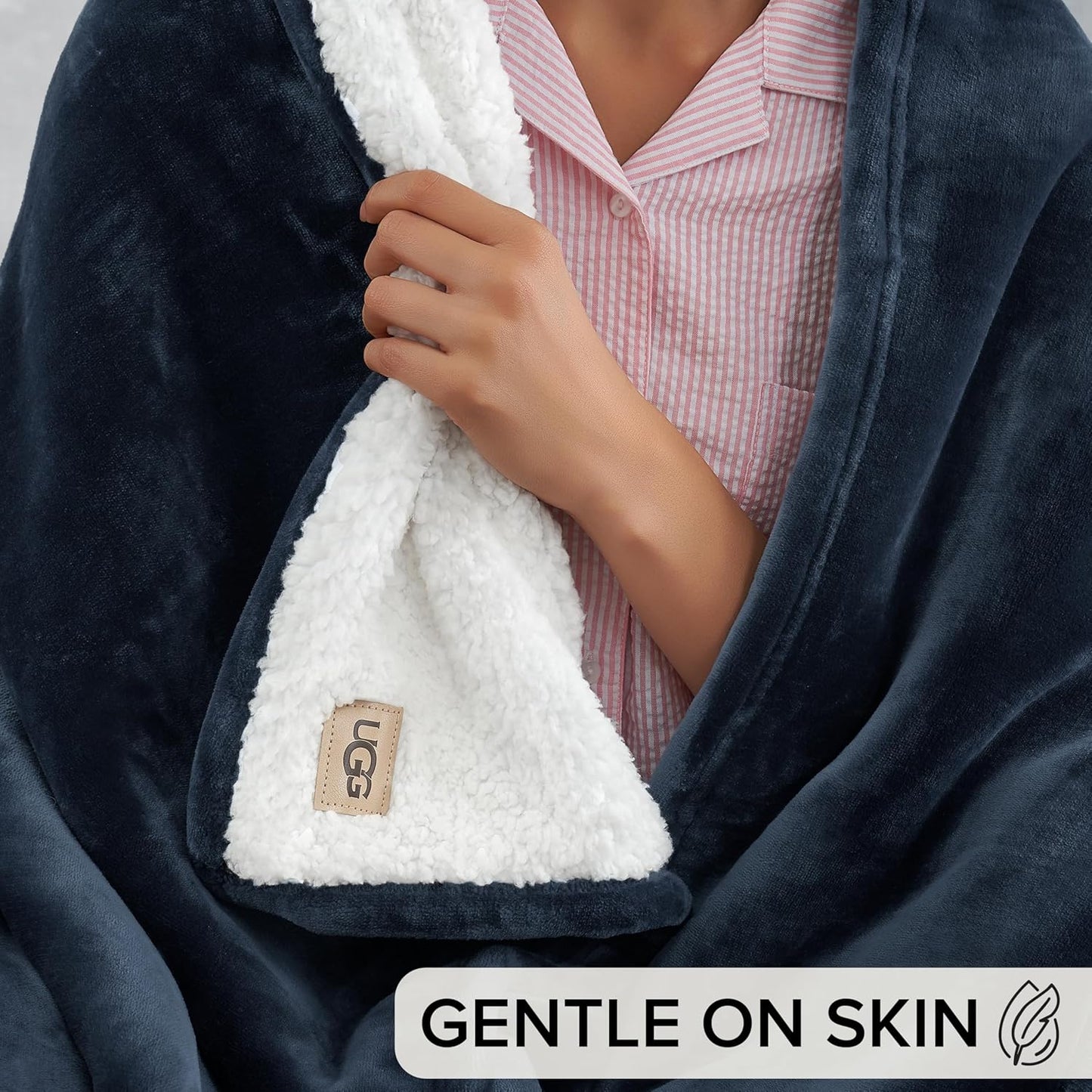 UGG Ariana King/California King Blanket Fleece Fluffy Reversible Soft Fuzzy Bedding Cozy Plush Warm Oversized Blanket Machine Washable Bedroom Decor for Big Couch or Bed, 110-inch x 90-inch, Navy Blue