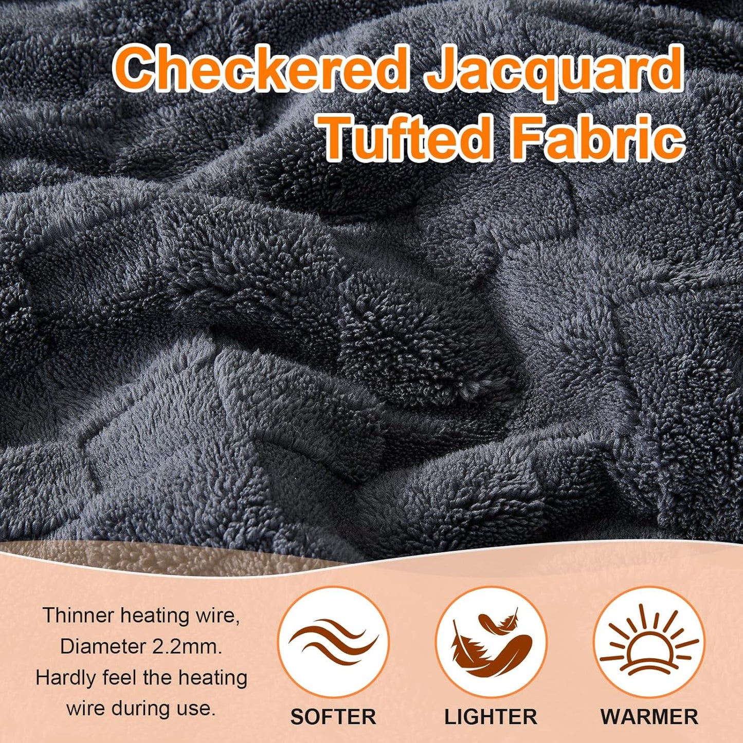 Electric Heated Blanket Full Size - Jacquard Checkered Sherpa 72"x84" Fast Heating Bed Blankets with 6 Heating Levels & 10 Hours Auto Off, Over-Heat Protection ETL, Dark Gray