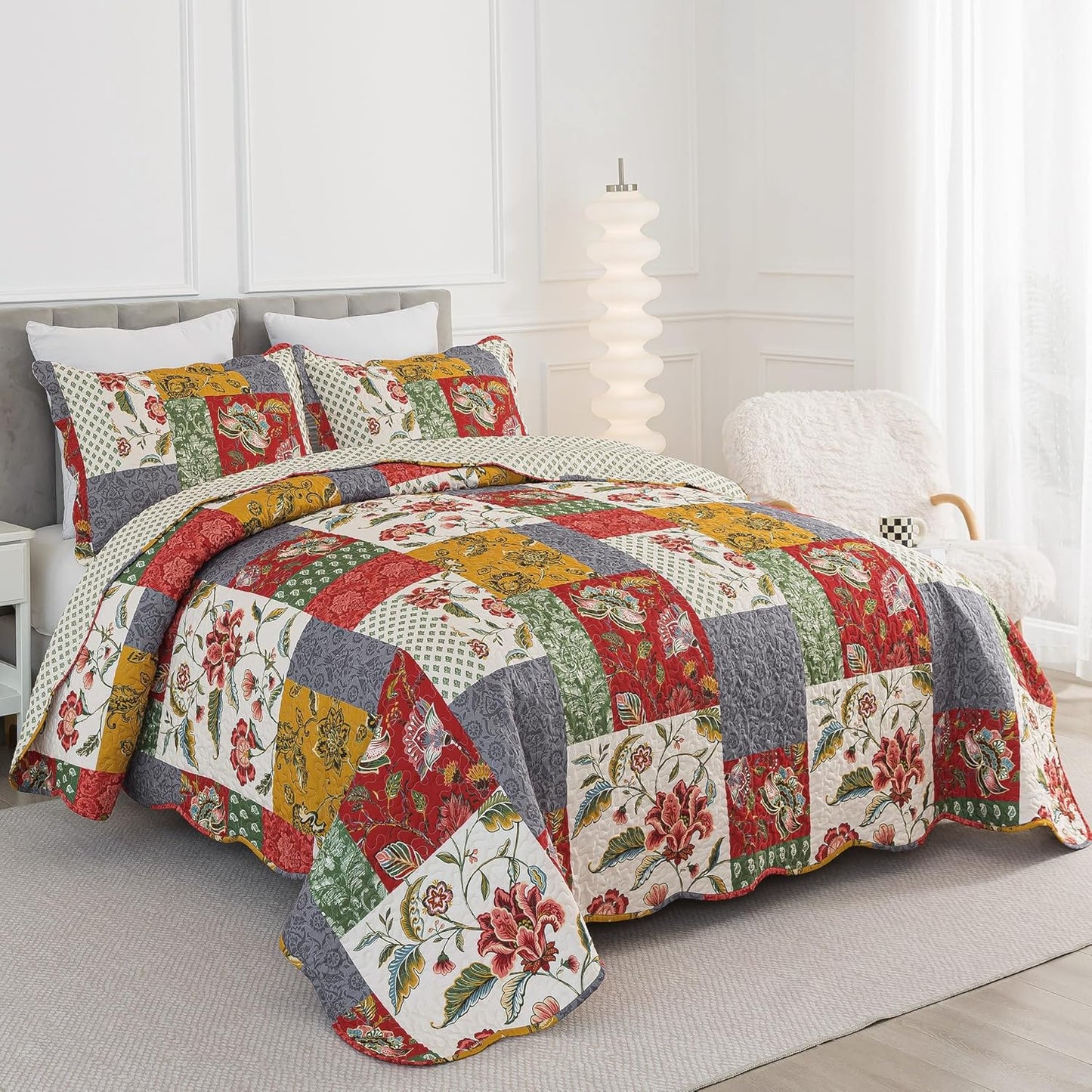 HoneiLife Quilt Set King Size - Lightweight Bedspreads 106x96, Microfiber Quilts 3-Piece, Patchwork Coverlet Western Bedding Sets All Season Quilts