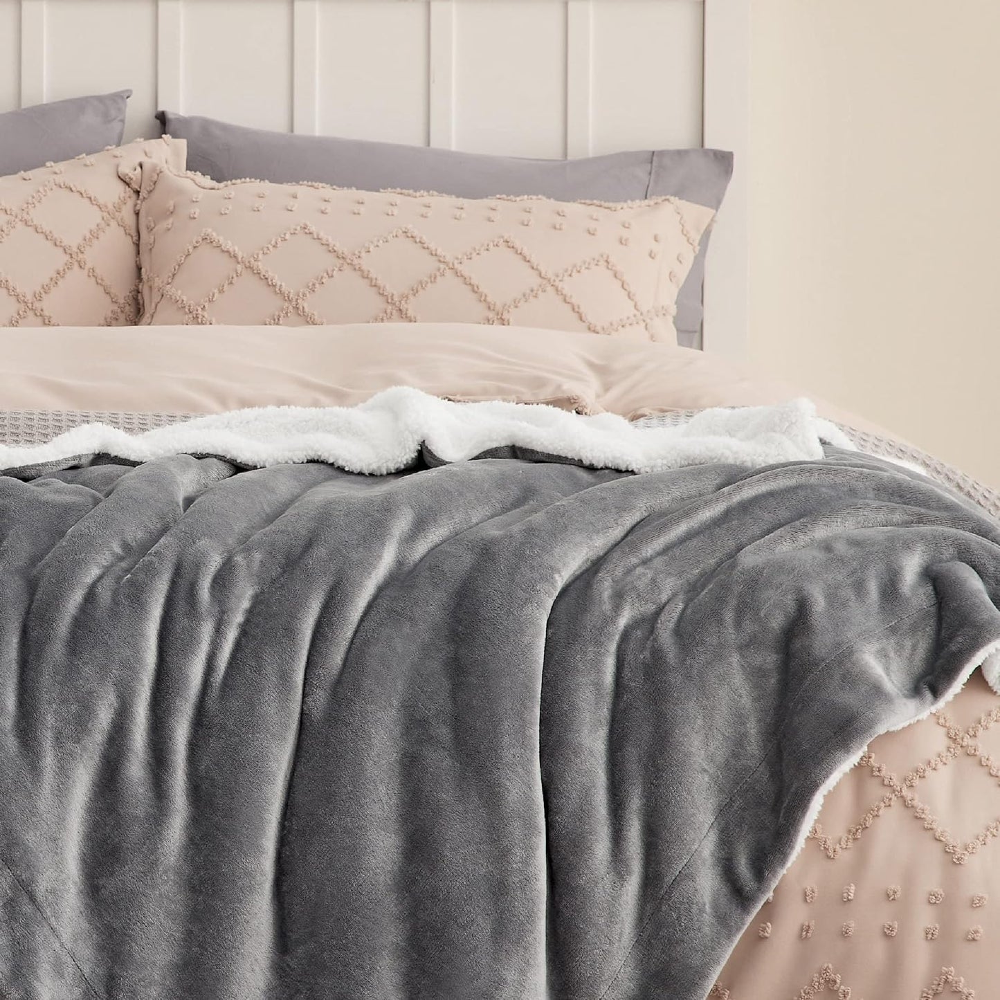 Bedsure GentleSoft Sherpa Fleece Throw Blanket Twin Size for Couch - Thick and Warm Throw for Women and Men, Soft Fuzzy Plush Blanke for Winter, Grey, 60x80 Inches