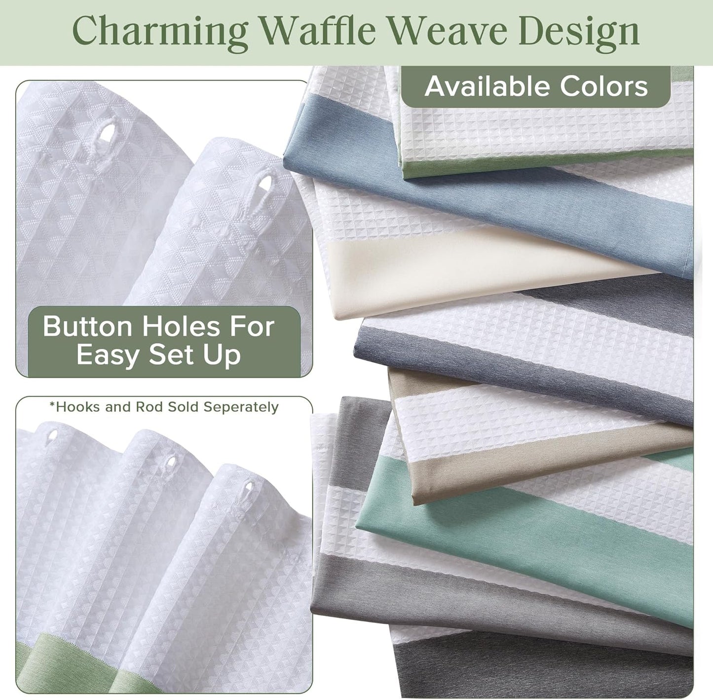 Madison Park Shower Curtain Spa Waffle Weave Long Shower Curtain for Bathroom 3M Scotchgard Moisture Management, Spa Quality Modern Shower Curtains for Bathroom, Long 72x78 Sage Green