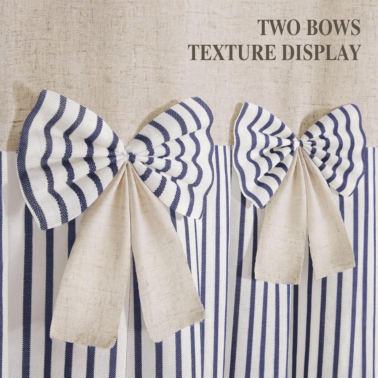 Farmhouse Shower Curtain Linen Bow Woven Fabric Country Rustic Western, Pleated Grey Stripe 72" W x 84" L