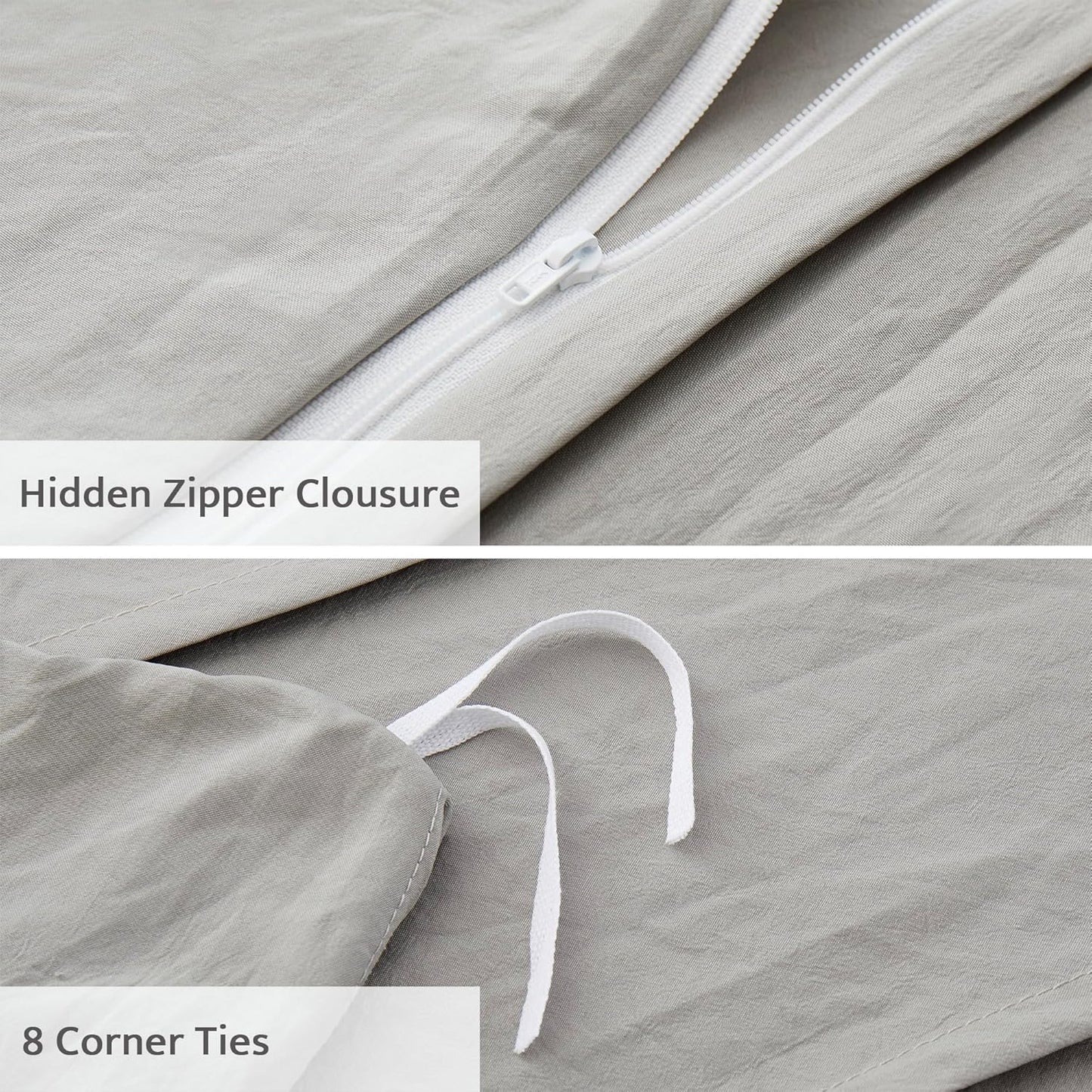 Oli Anderson Light Grey Duvet Cover Size - Pleated Queen Duvet Cover, 3PCS Soft and Breathable Textured Bedding Set with Zipper Closure(Light Grey,90"x90")