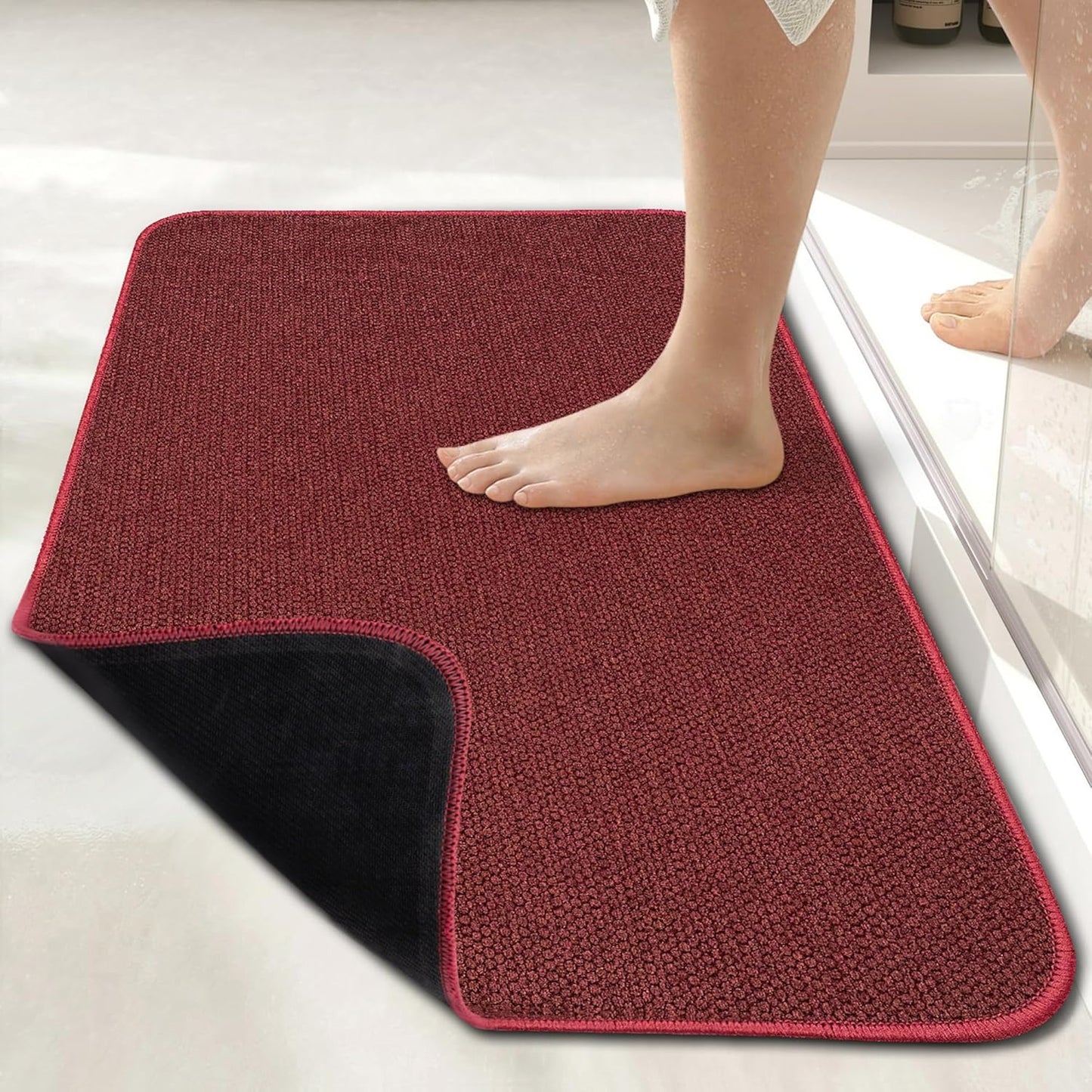 Christmas Bath Mat,Ultra Thin Bathroom Rugs,Bath Mats for Bathroom,No Slip Bath Rugs,Quick Dry,Machine Washable,Low Pile,Absorbent,Shower Outside,Sink,Home Decor Accessories.Red,1'5"x2'3"(17x27inch)
