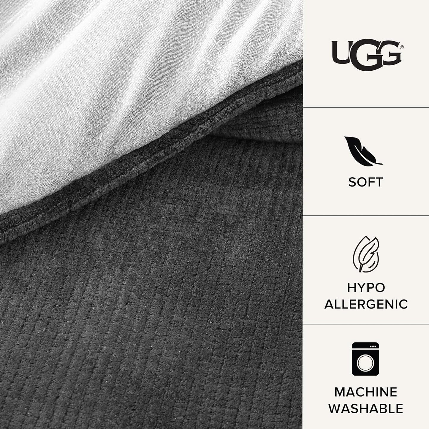 UGG Comforter Set 5 Piece Bed in a Bag with Throw Blanket, Decorative Pillow, Shams, and Reversible Comforter Hypoallergenic Washable Luxury Warm Fluffy Bedding Set, Charcoal Grey, King Size (Remina)