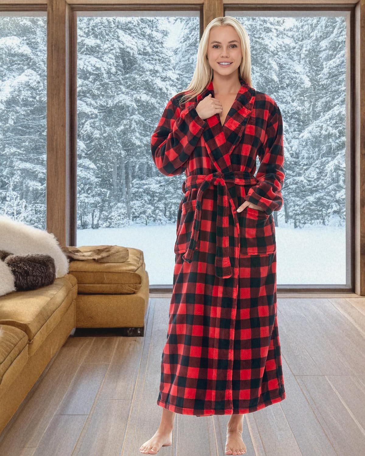 Alexander Del Rossa Plush Robe for Women, Long Fleece Winter Bath Robe, Plus Size