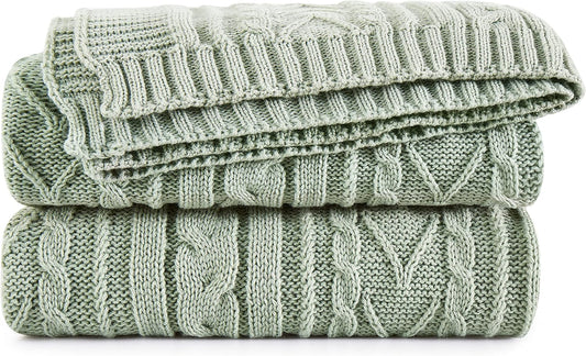Aormenzy Sage Green Cable Knit Throw Blankets for Couch Bed Sofa, Acrylic Knitted Blanket, Soft Cozy Throw Blanket, 50" x 60"