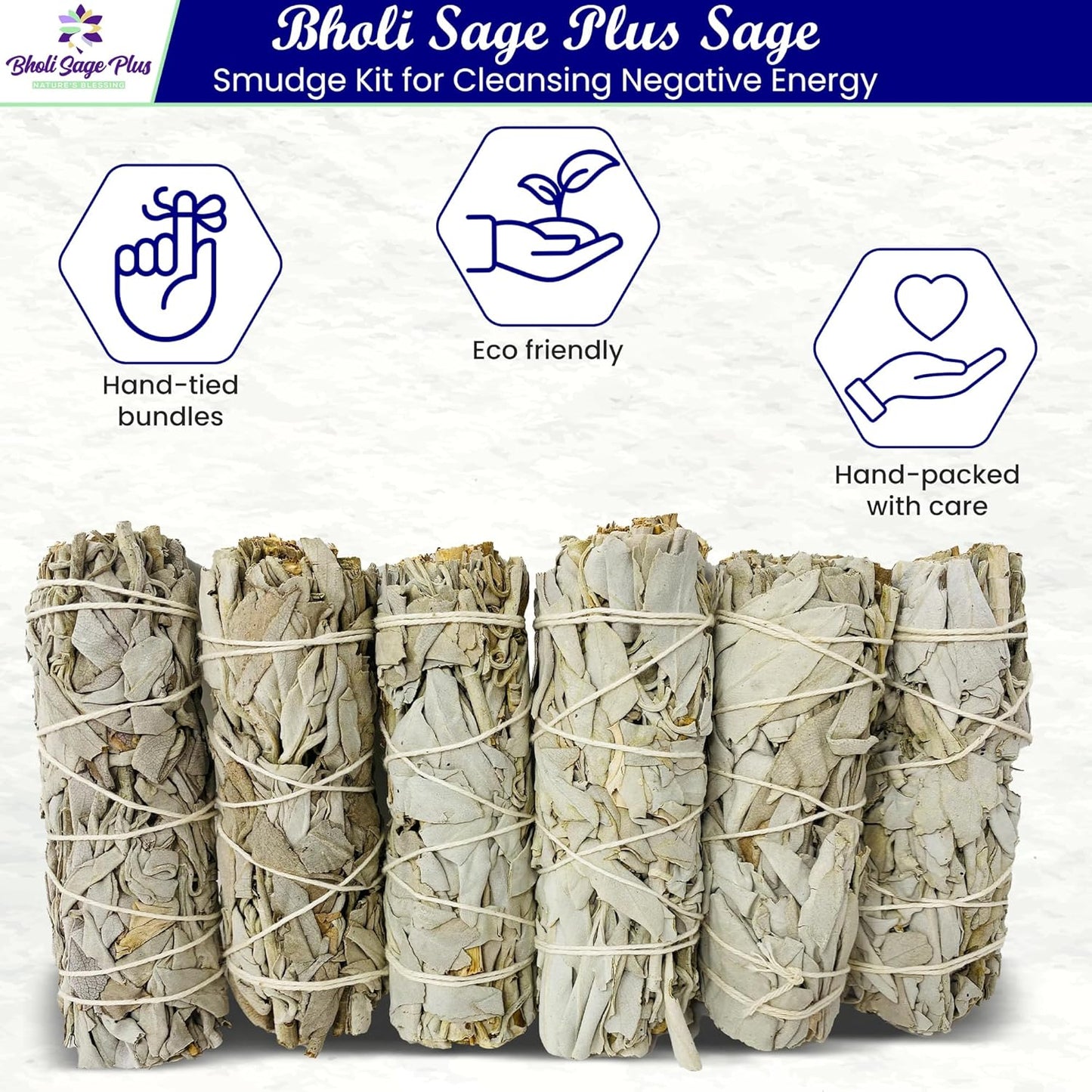 White Sage Sticks Pack of 6, Sage Smudge Kit 4'' Long Dried Sage Sticks for Meditation, Smudging and Cleansing, Getting Rid of Negative Energy, Sustainably Grown California Sage