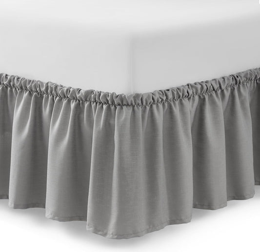 Bed Skirt Twin/Twin XL Bed Skirt Wrap Around Ruffled Box Spring Cover, Easy Install, Washable 15" Drop Elastic Dust Ruffle by Casual Living, 39-inch x 75-inch, Grey