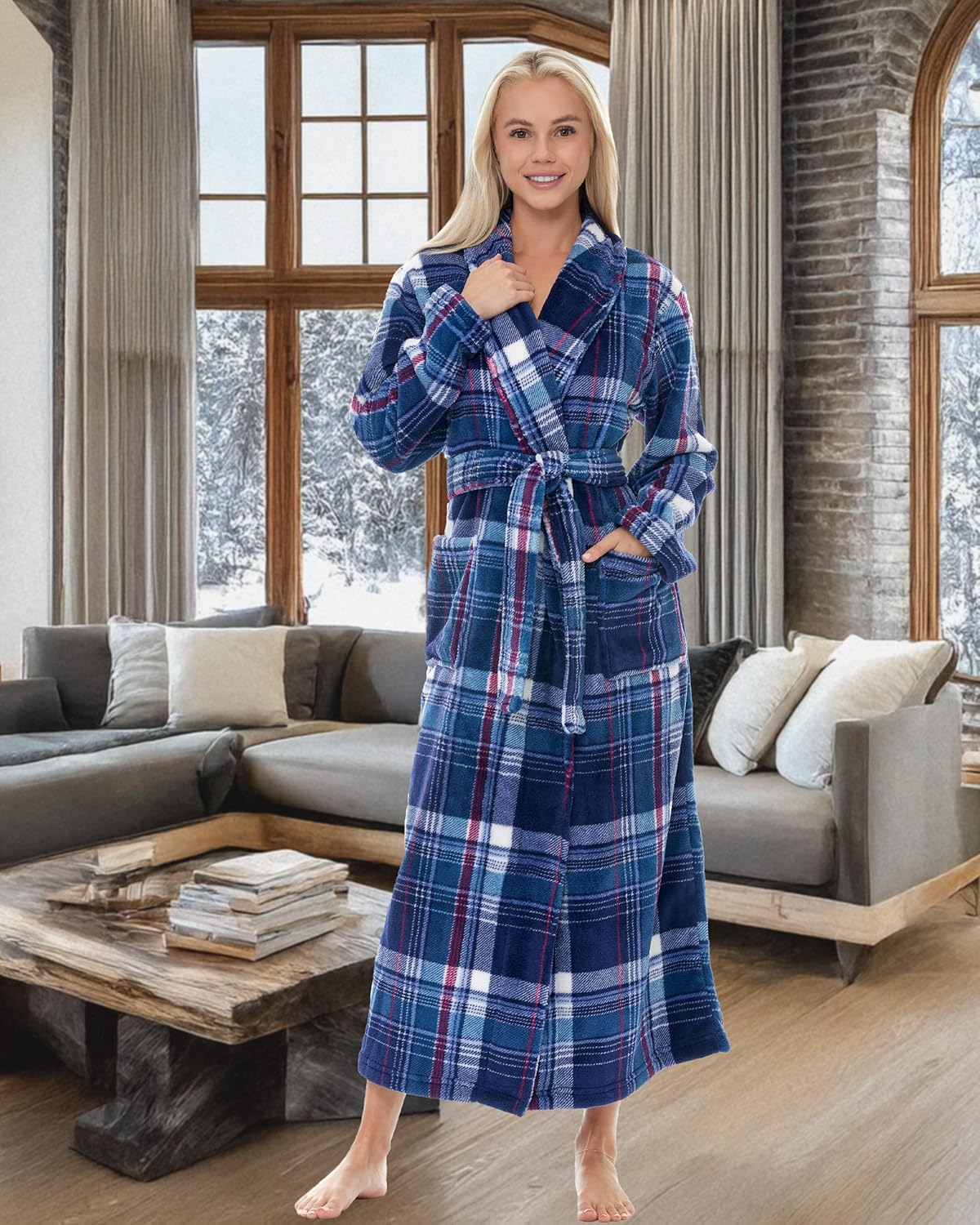 Alexander Del Rossa Plush Robe for Women, Long Fleece Winter Bath Robe, Plus Size