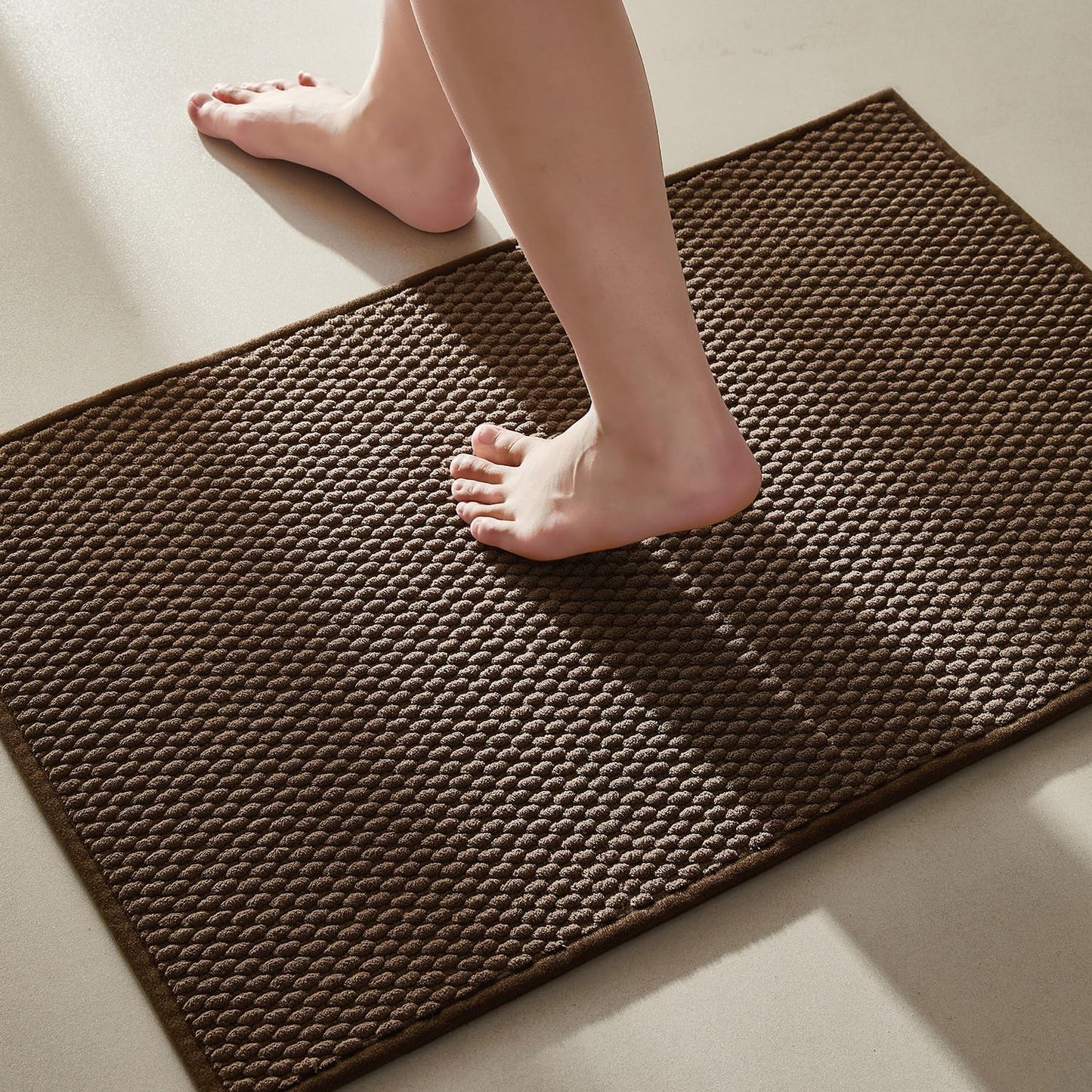 Bathroom Rugs Non Slip Washable, Super Absorbent Thin Bath Mat Small Quick Dry Low Pile Bathroom Rug, Brown 20"x30"