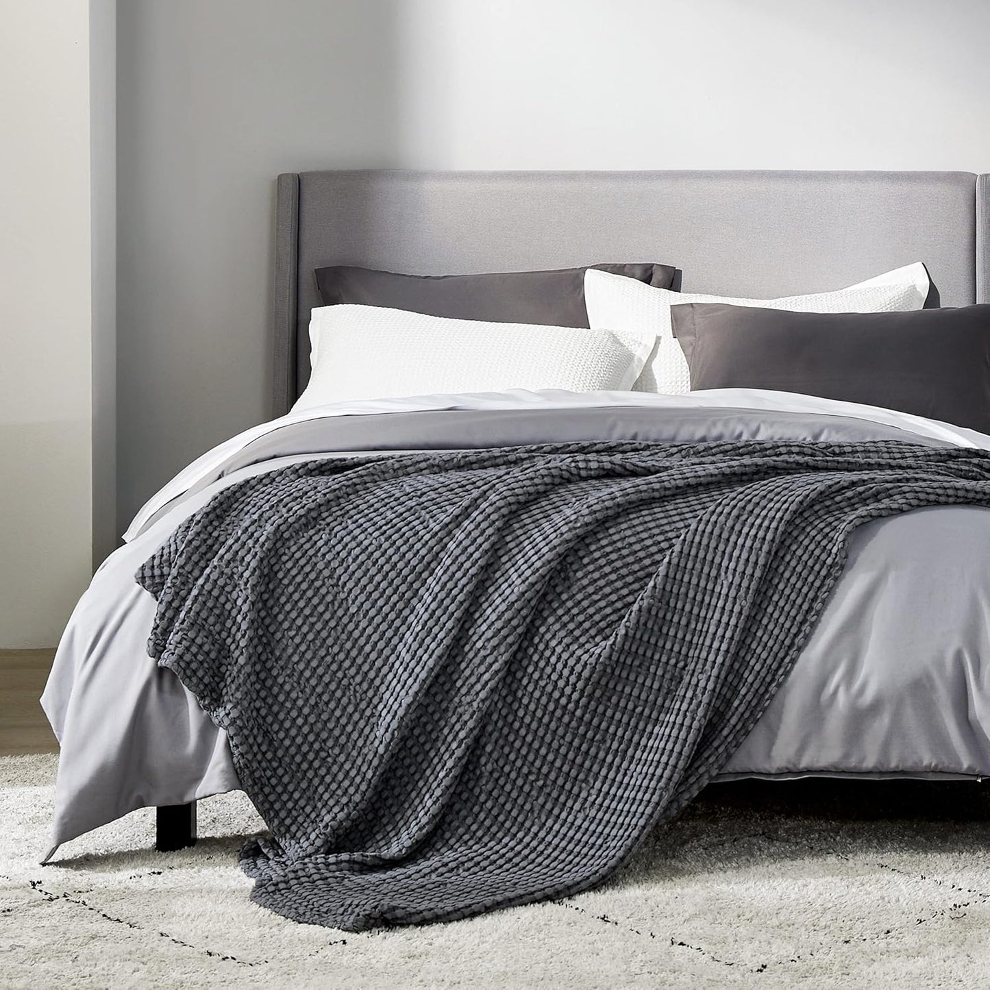 Bedsure Cooling Cotton Waffle Full Size Blanket - Lightweight Breathable Blanket of Rayon Derived from Bamboo for Hot Sleepers, Luxury Throws for Bed, Couch and Sofa, Dark Grey, 80x90 Inches