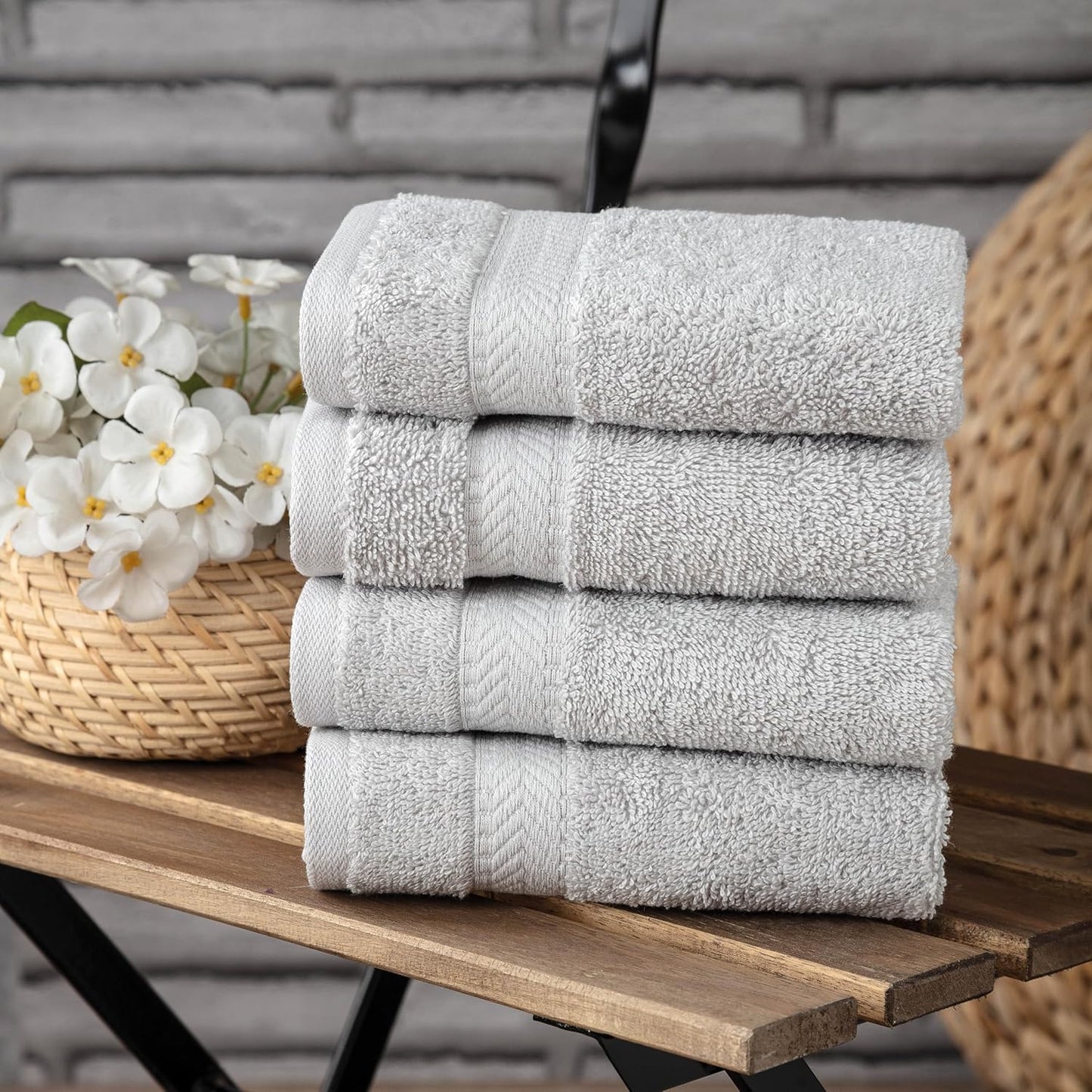 TEXTILOM Turkish Hand Towels for Bathroom – Hotel and Spa Quality & Soft & Absorbent & Quick Dry Bathroom Hand Towels – 100% Cotton Turkish Handtowel Set of 4 (16 x 28 inches) - Light Grey