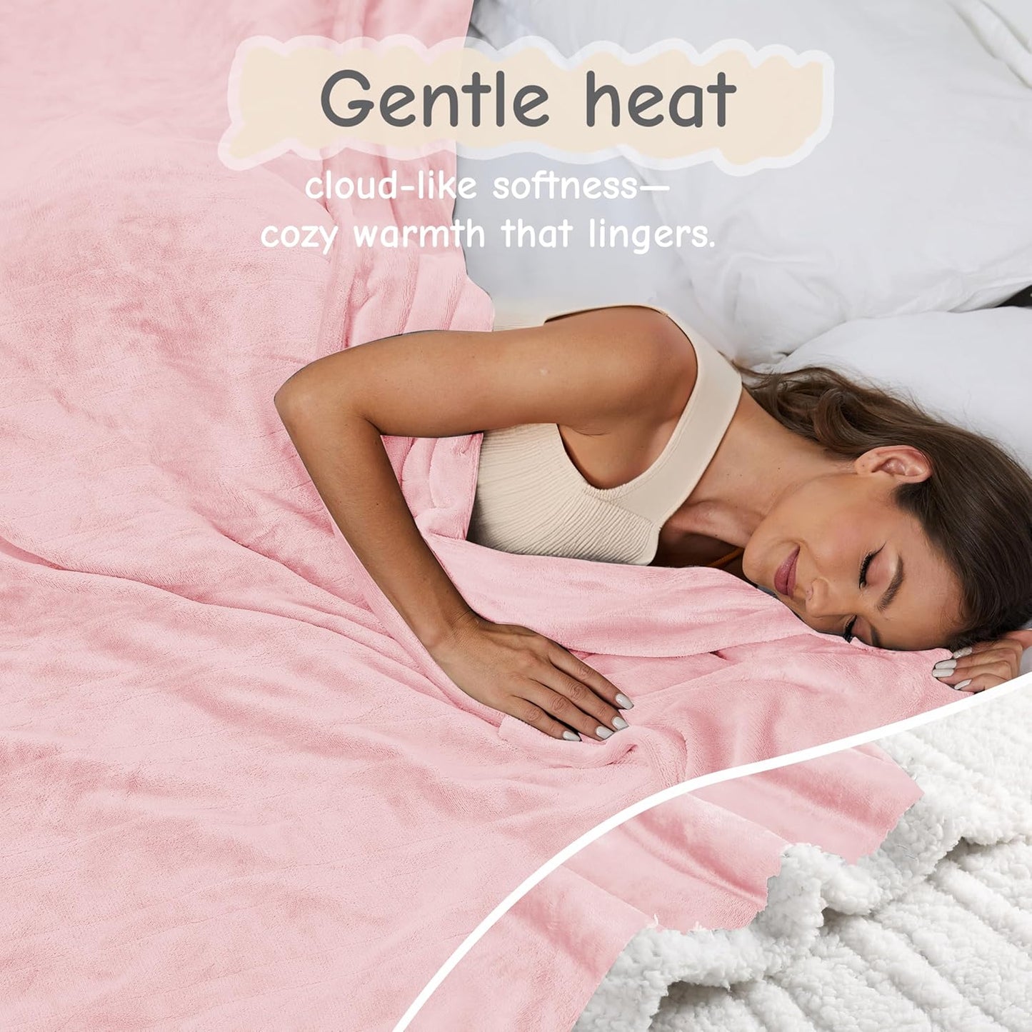 Electric Heated Blanket Twin Size 62"x84", Soft Flannel with Overheat Protection, 6 Adjustable Heat Settings & 10-Hour Auto-Off Timer, Fast Heating for Winter Comfort, Pink