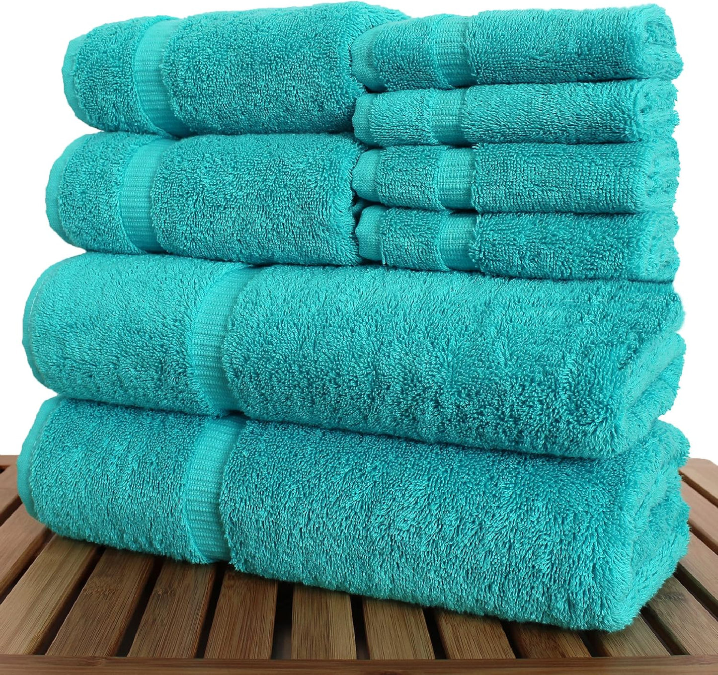 Luxury Hotel & Spa Quality, Highly Absorbent 100% Turkish Cotton, 750+ GSM, Eco Friendly Towel, Bathroom and Kitchen Dobby Border Towels, 2 Bath Towel, 2 Hand Towel, 4 Washcloths (8 Piece, Aqua Blue)