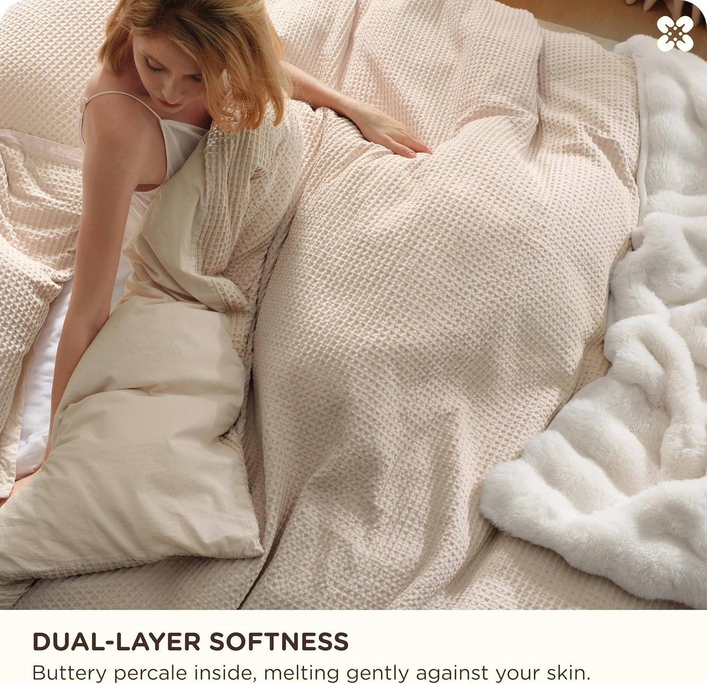 Bedsure Cotton Duvet Cover King - 100% Cotton Waffle Weave Beige Duvet Cover King Size, GentleSoft™ and Breathable Bedding Set for All Season, 3 Pieces, 104"x90"