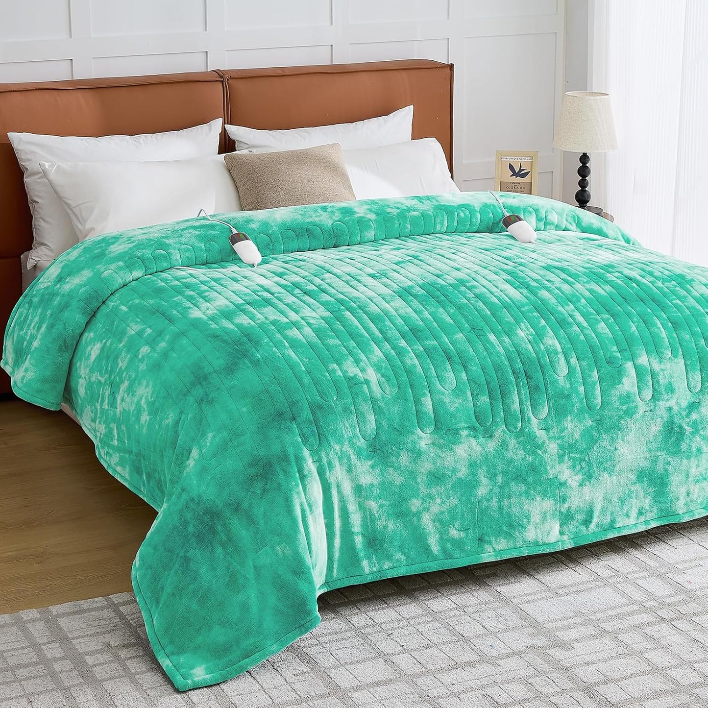 greenoak Heated Electric Blanket Throw, Faux Fur Sherpa Heating Blanket for Sofa Bed, Warm Winter Gifts for Women/Her, Heater Lap Blankets 5-Position Timer &10 Heating Levels 84''*90" Aqua