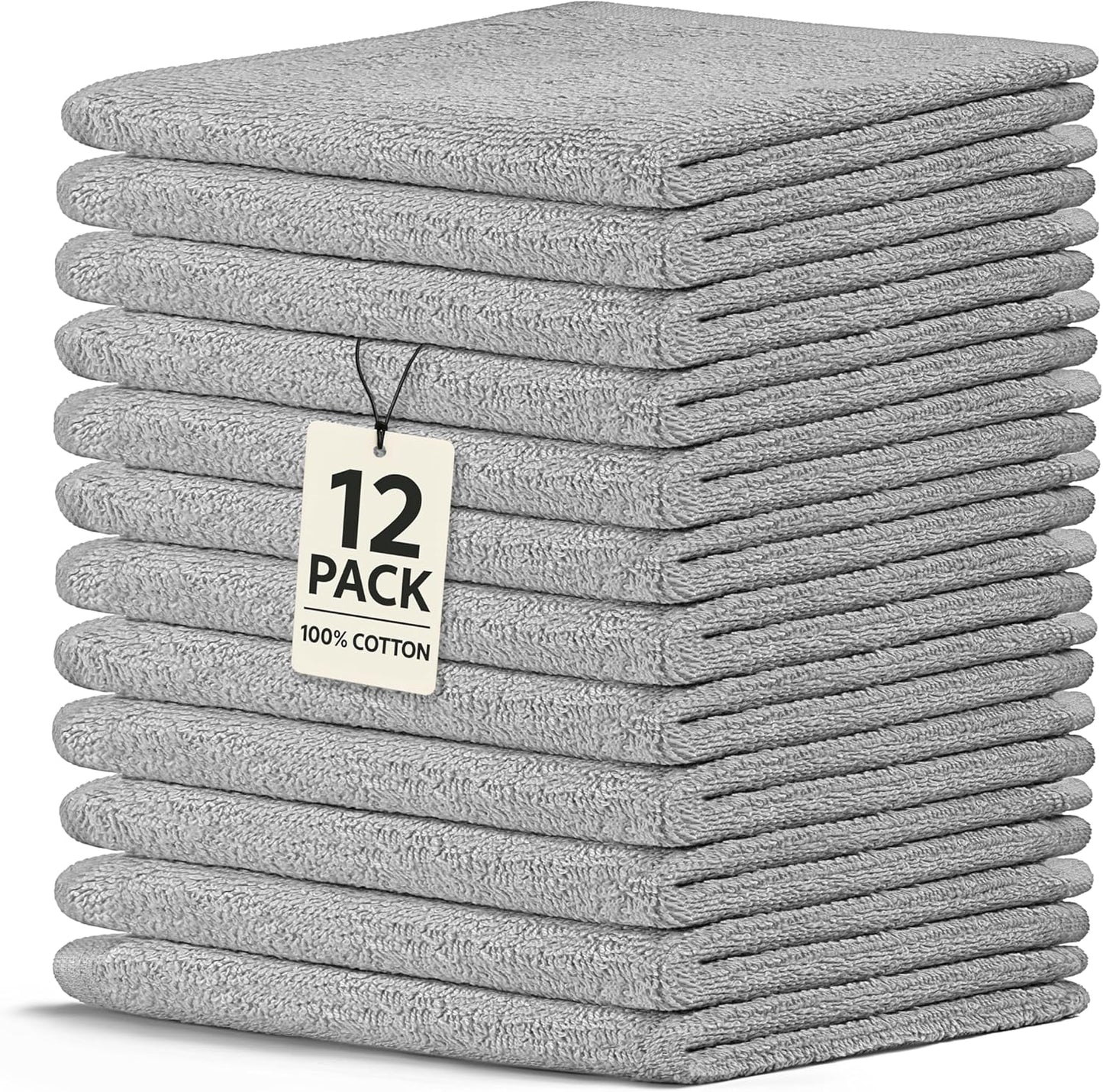 Crystal Ridge Cotton Wash Cloths 12 Pack - Washcloths for Showering, Face and Body, Soft and Highly Absorbent Multipurpose Towels for Bathroom, Kitchen, Spa and Gym - Wash Rags 12 x12 (Slate Grey)