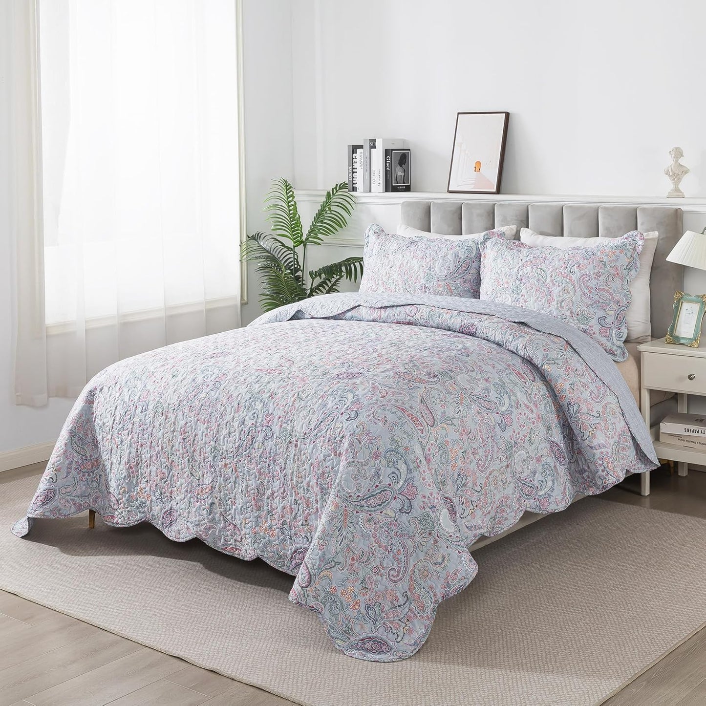 HoneiLife Quilt Sets King Size - Microfiber Bedspreads 3-Piece, Lightweight Coverlets King Quilt Bedding Sets All Season Quilts