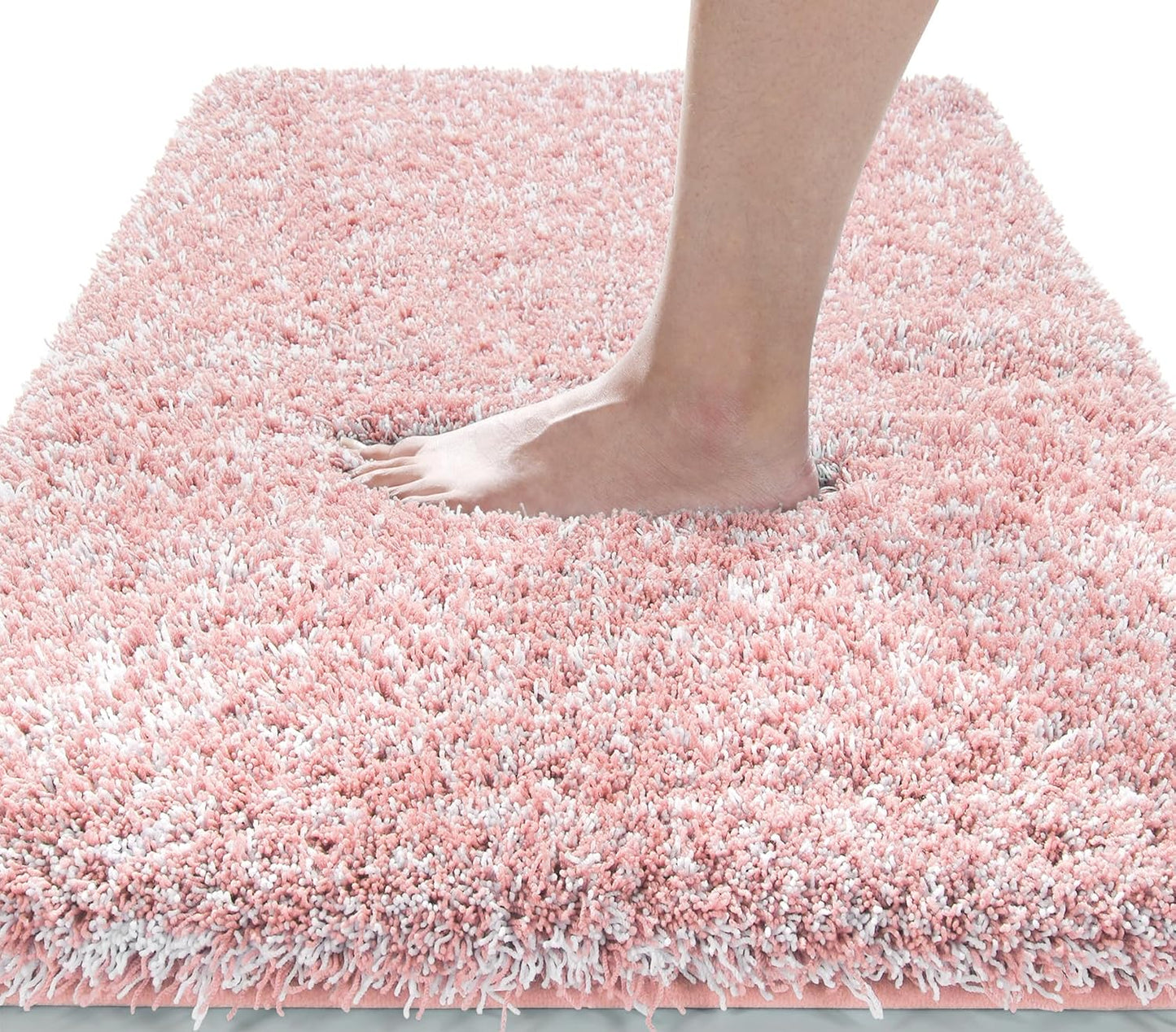 Yimobra Luxury Bathroom Rugs, Fluffy Bath Mats, Non Slip, Water Absorbent Microfiber, Machine Washable, Plush Carpet Shower Rugs, Thick Matts for Bathroom Floor&Tub, 44"x 24", Light Pink and White