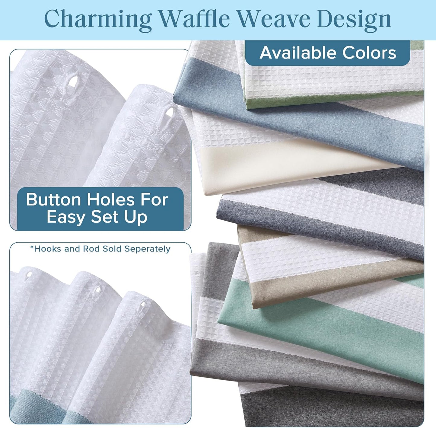Madison Park Shower Curtain Spa Waffle Weave Long Shower Curtain for Bathroom 3M Scotchgard Moisture Management, Spa Quality Modern Shower Curtains for Bathroom, Long 72x78 Blue