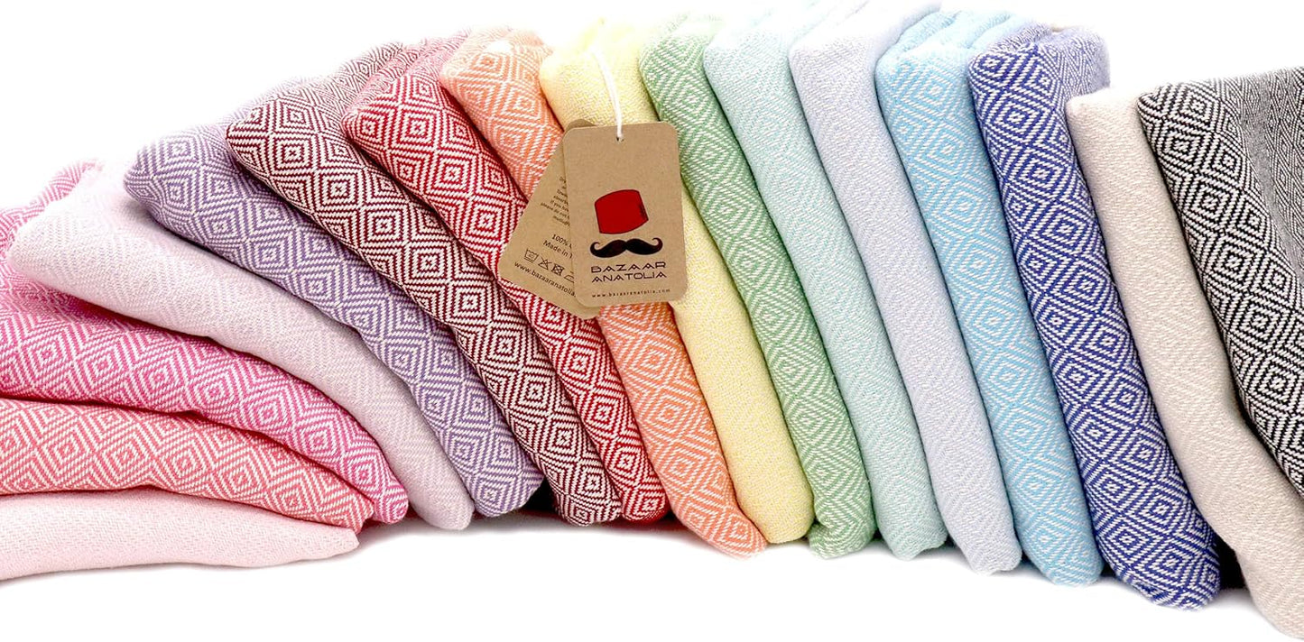 Bazaar Anatolia Turkish Beach Towel – 100% Cotton, Quick Dry, Sand Free Towel for Bathroom, Camping, Travel – Oversized 71x39 Inches – Diamond Pink