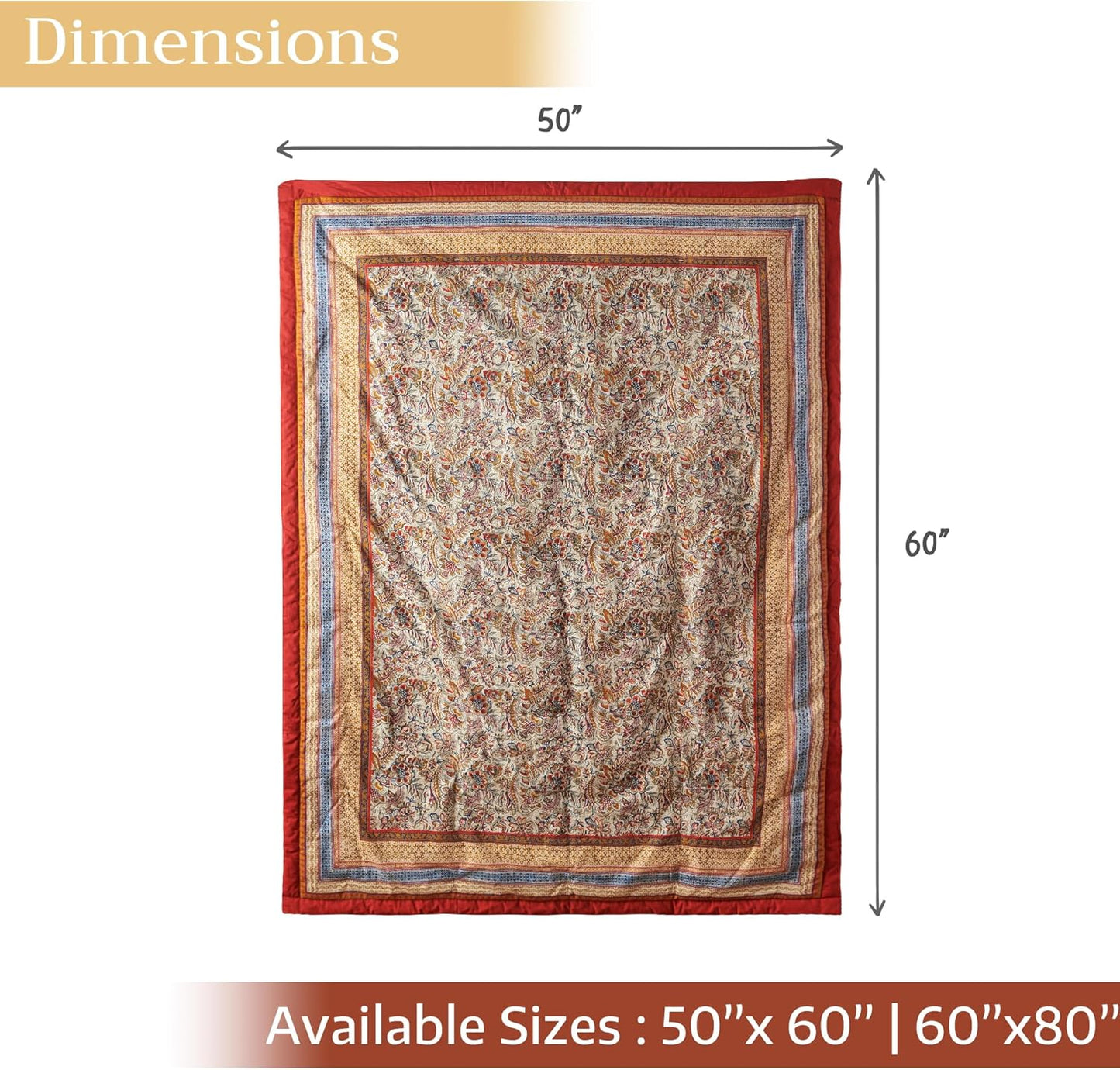 Maison d' Hermine Throw Blanket for Couch Lightweight Soft Warm Breathable Cotton Throw Blankets for Bed Girls Boys Women Men Gifts Sofa Travel Living Room Chair Bedding (60"x80", Jaipur)