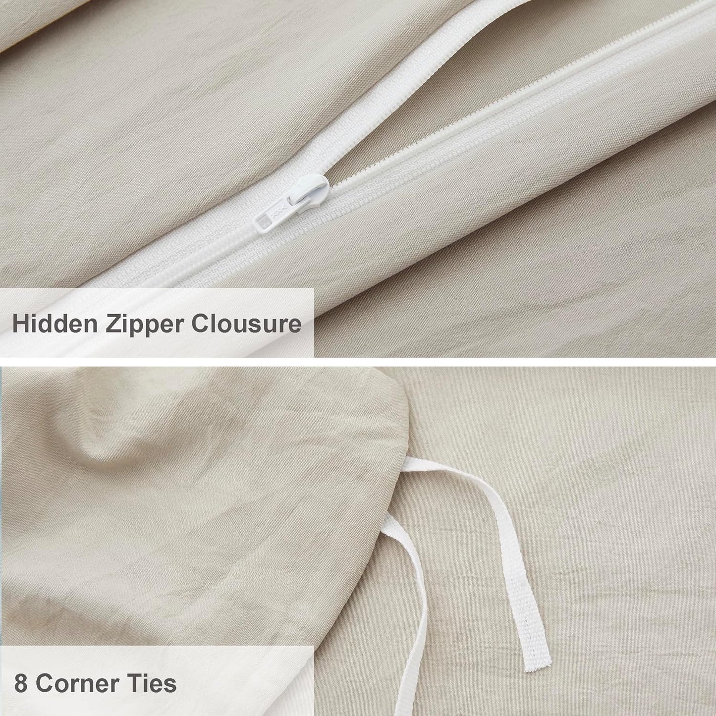 Oli Anderson Linen Grey Duvet Cover Queen Size - Pleated Queen Duvet Cover, 3PCS Soft and Breathable Textured Bedding Set with Zipper Closure(Linen,90"x90")