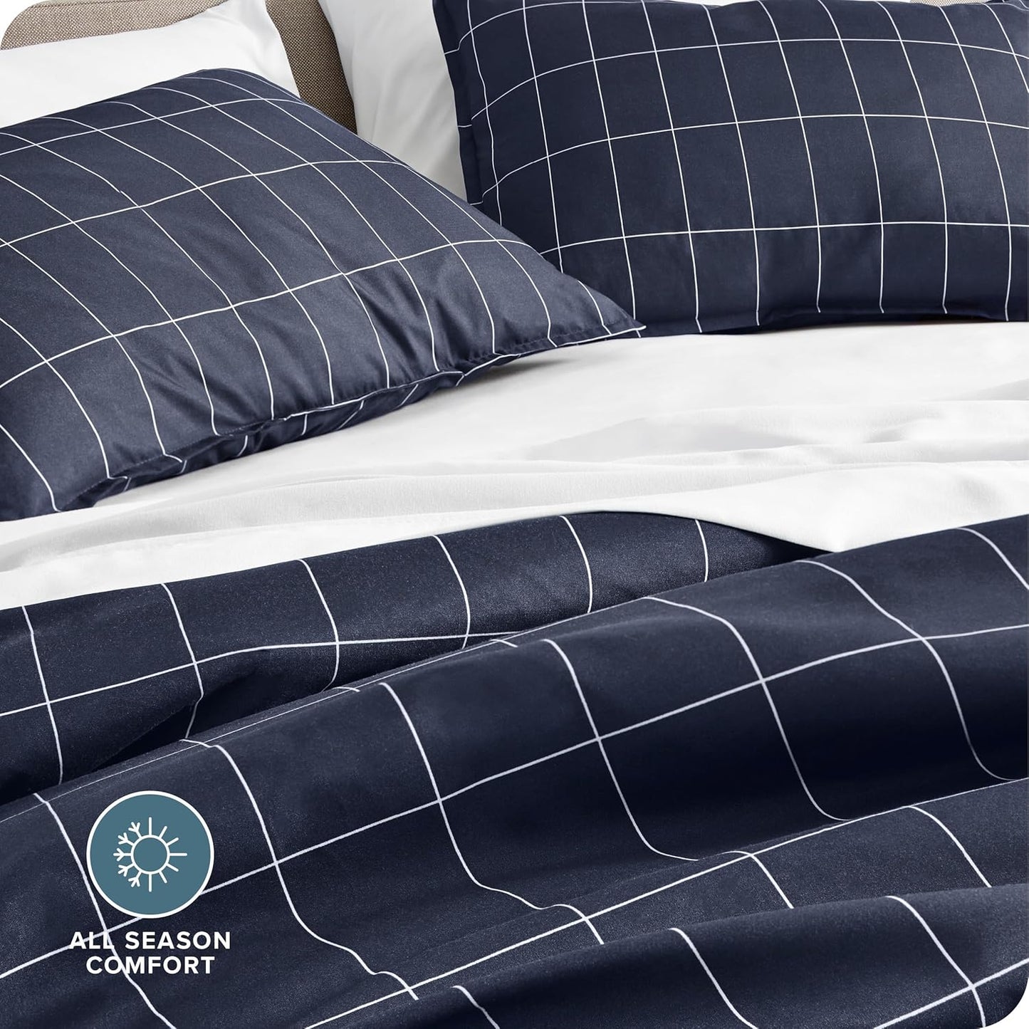 Bare Home Bedding Duvet Cover Extra Long Size - Premium 1800 Super Soft Collection - Lightweight - Soft Textured Bedding (Twin/Twin XL, Grid - Midnight Blue/White)