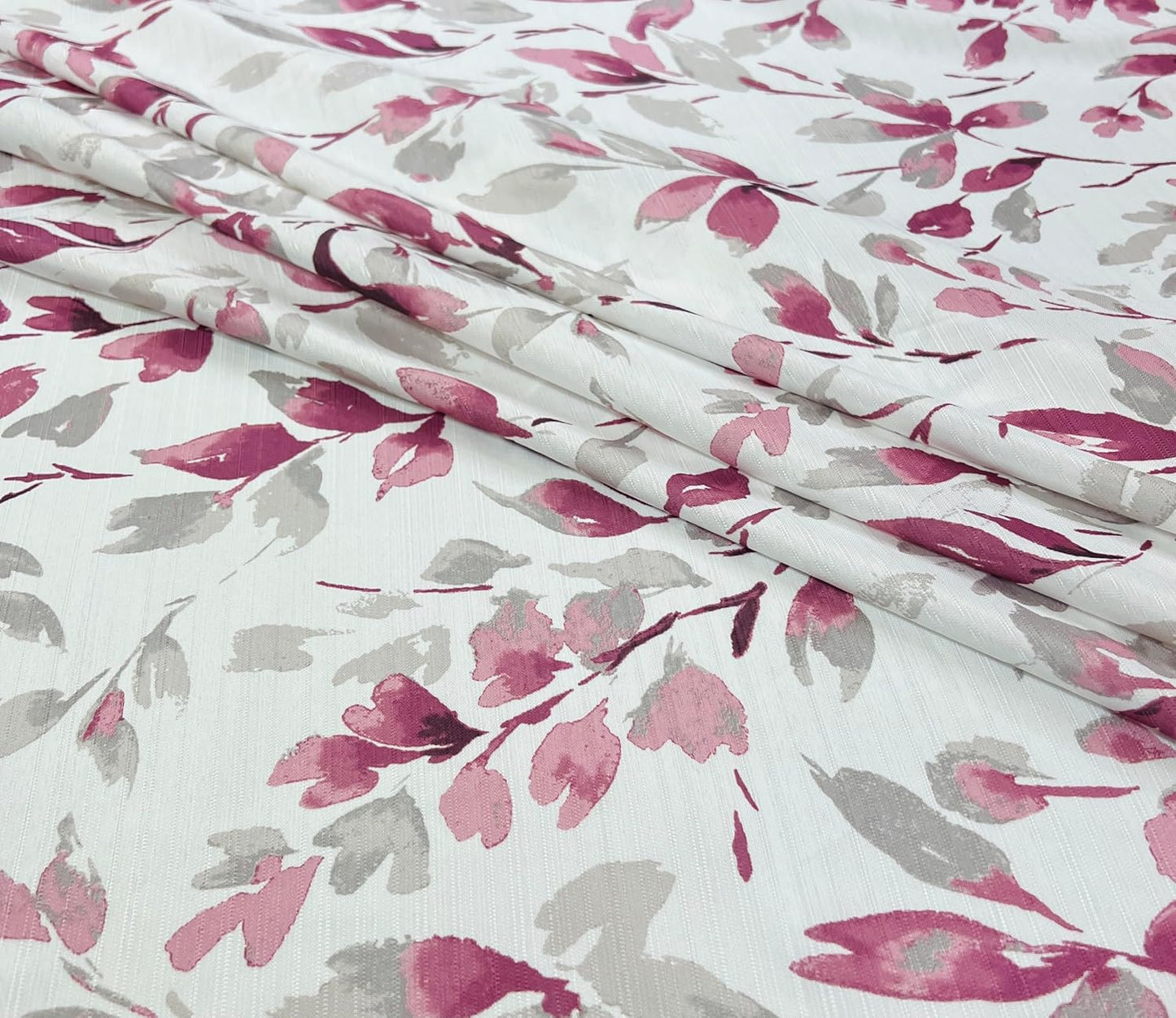 Serafina Home Hotel Quality Fabric Bathroom Shower Curtain: Floral Leaf Damask - Pink, Gray and White (72 x 70 inches)