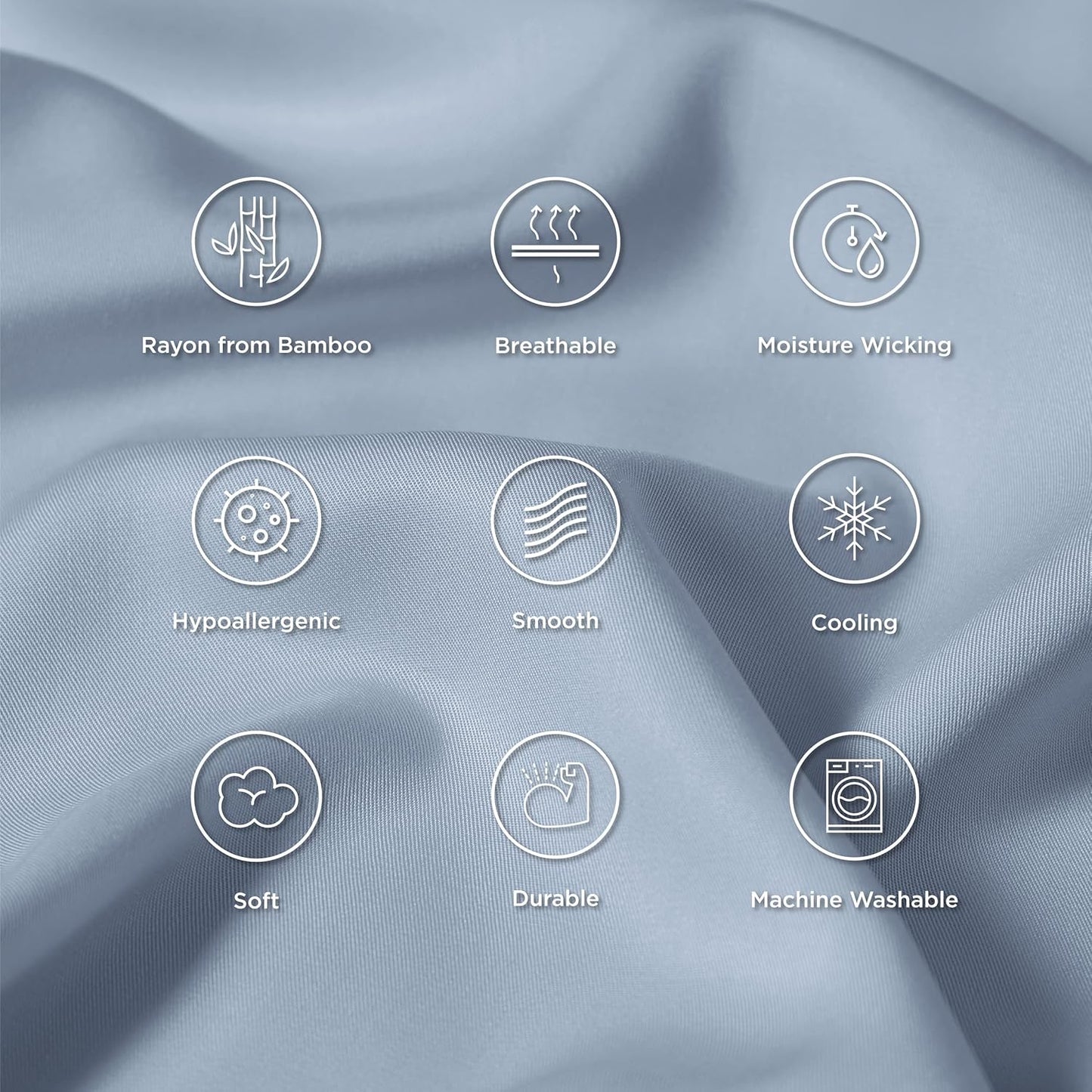 Bedsure King Size Pillow Cases Set of 2, Cooling Pillow Cases King, Rayon Derived from Bamboo Grey Blue Pillowcases, Breathable & Silky Soft Bedding Pillow Covers with Envelope Closure, 20x36 Inches