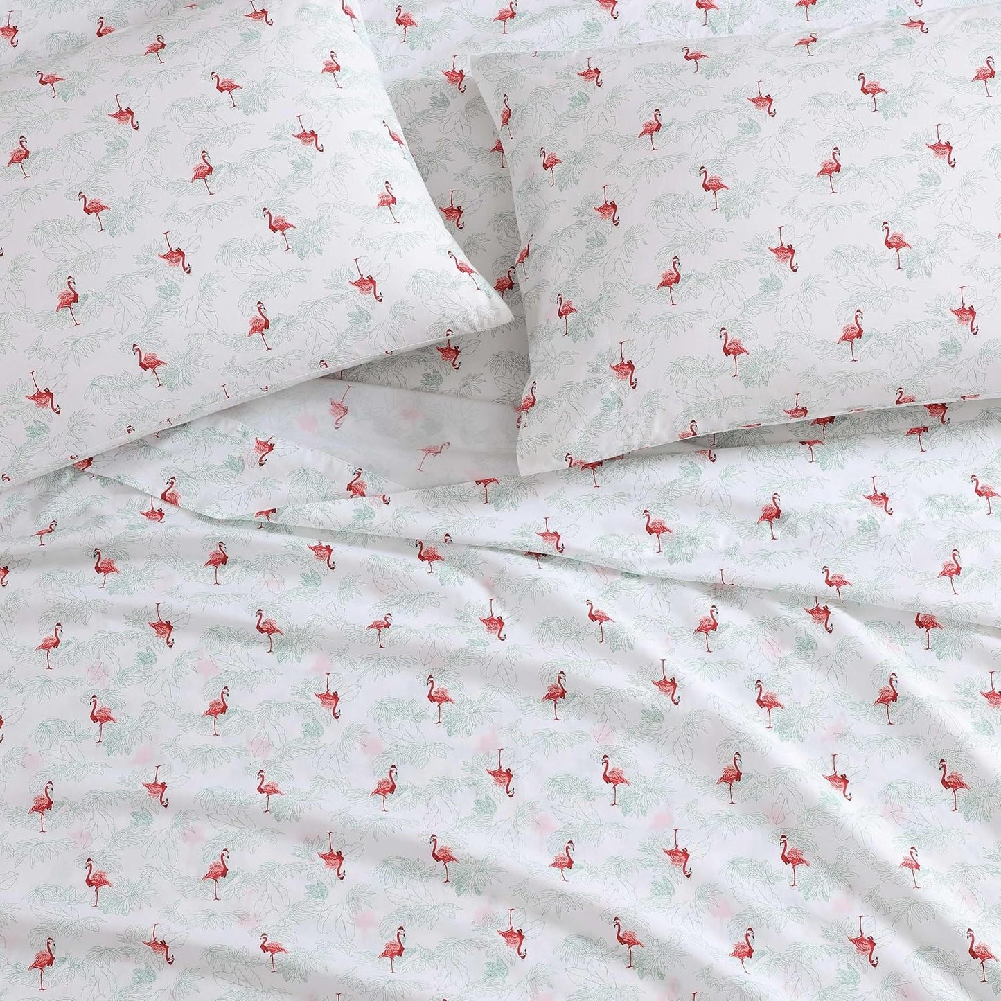 Tommy Bahama - Queen Size Sheet Set, Crisp & Cool Cotton Percale Bedding with a Smooth Lightweight Feel, 4 Piece Holiday Bed Sheets with Matching Pillowcases (Flamingo Santa Red)