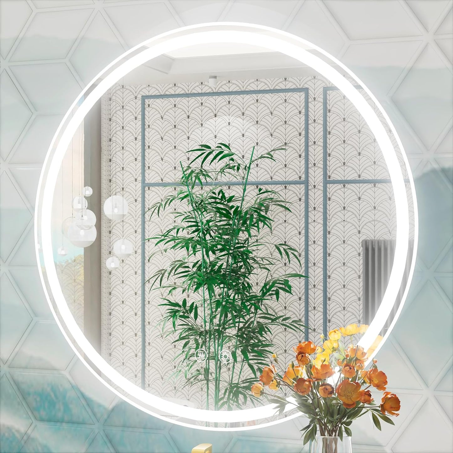 30 Inch LED Round Mirror for Bathroom, Front & Backlit Vanity Round Bathroom Mirror with Lights, Wall Mounted, Dimmable 6000K Daylight, Anti-Fog, CRI 90+