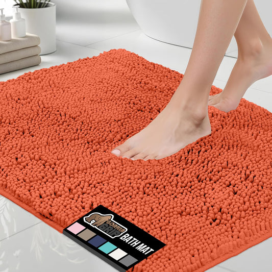 GORILLA GRIP Bath Rug Mat, Thick Soft Absorbent Chenille, Quick Dry Microfiber Mats, Rubber Backing Washable Shower Floor Rugs, Bathmat Runner, US Designed Bathroom Home Decor Accessories 24x17, Coral
