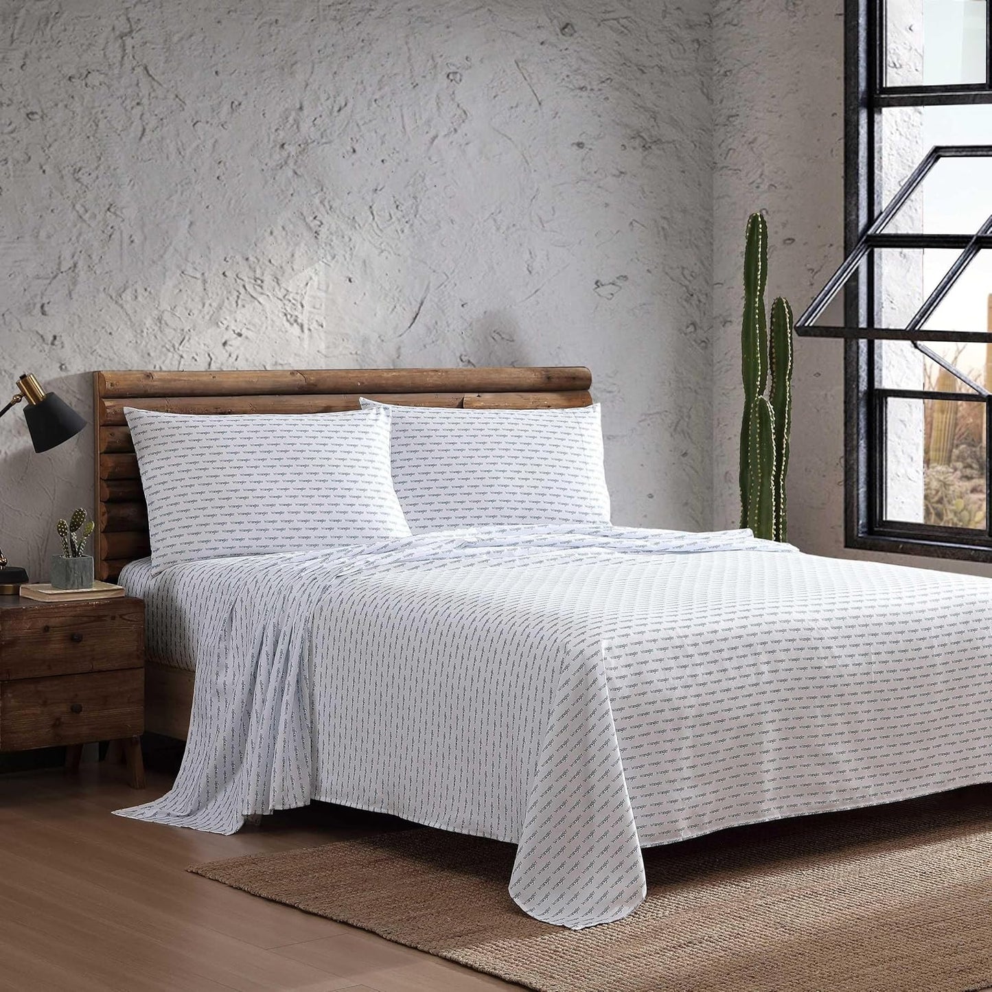 Wrangler - Queen Bed Sheets, Ultra-Soft & Lightweight Bedding with Matching Pillowcases, Lightweight Bed Set for All Season Comfort, Oeko-Tex Certified (Stamped Logo Blue)