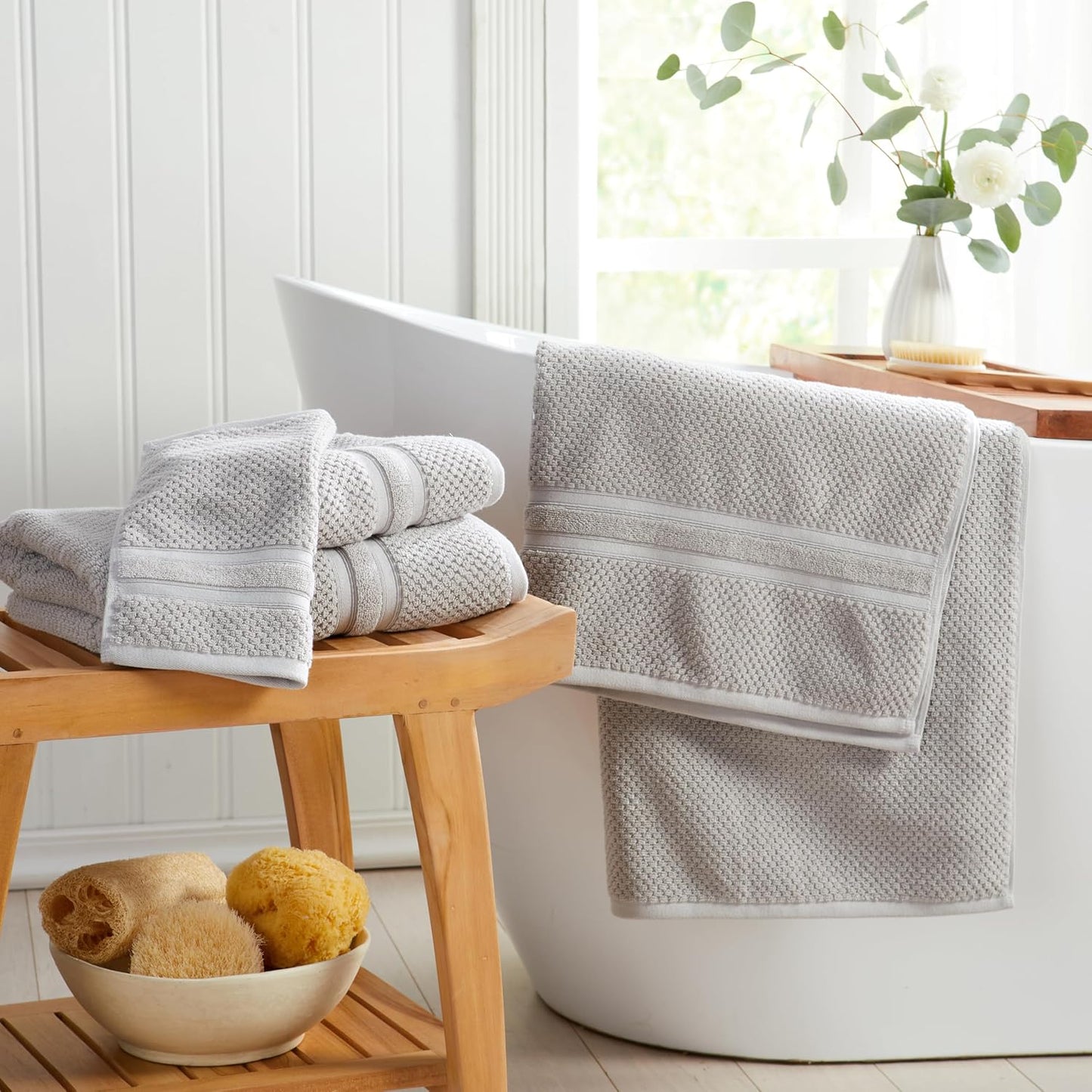 Springtree Home Grey Bath Towels Set of 4 | Popcorn Textured | 100% Combed Cotton | Absorbent Quick-Dry Gray Towels for Bathroom | Oeko-TEX® Standard 100 Cotton | Poli Collection - High Rise Grey